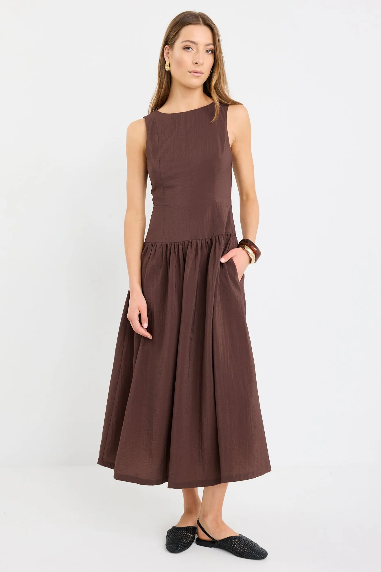 Results Chocolate Structured Sleeveless Maxi Dress - Image 2