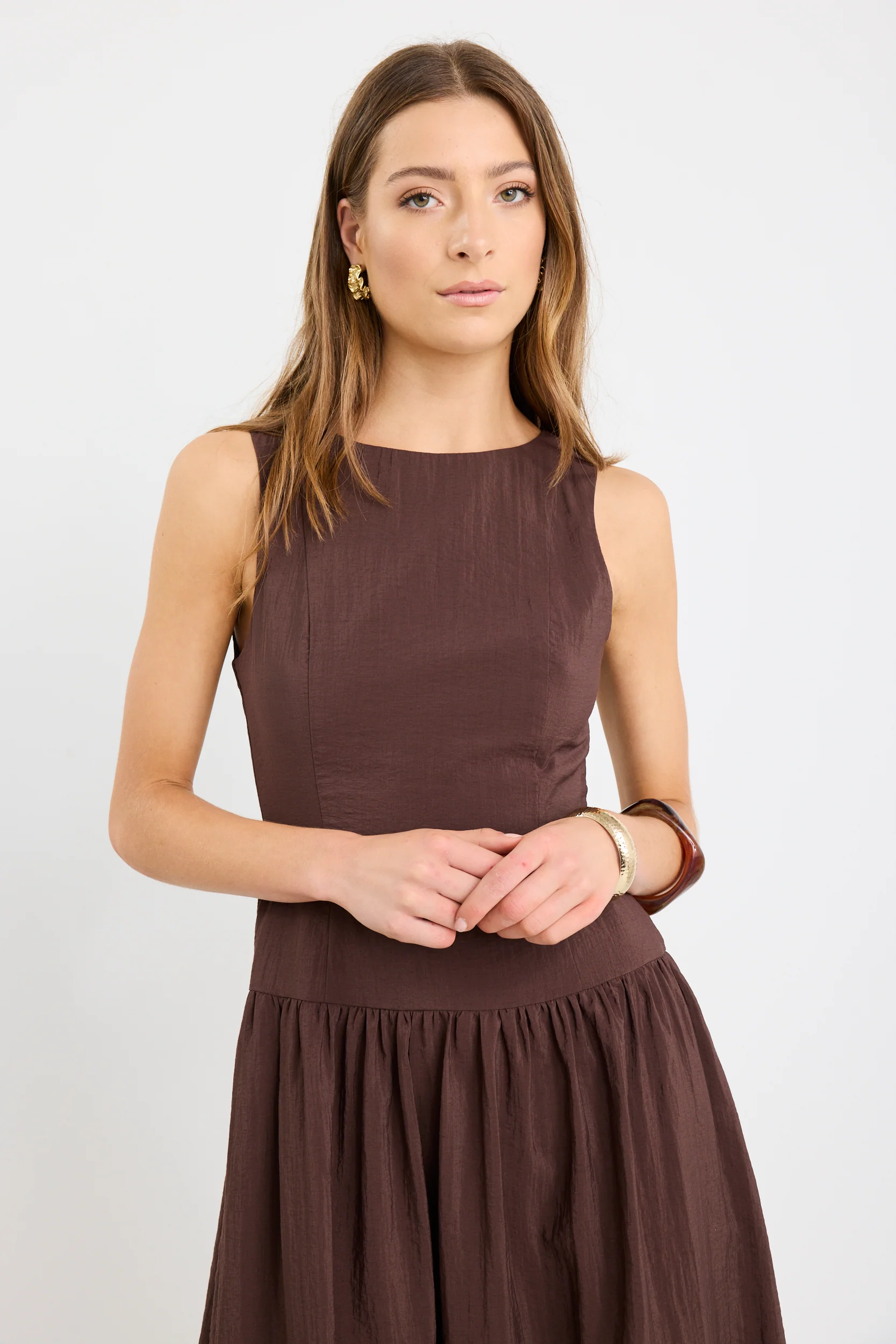 Results Chocolate Structured Sleeveless Maxi Dress - Image 4