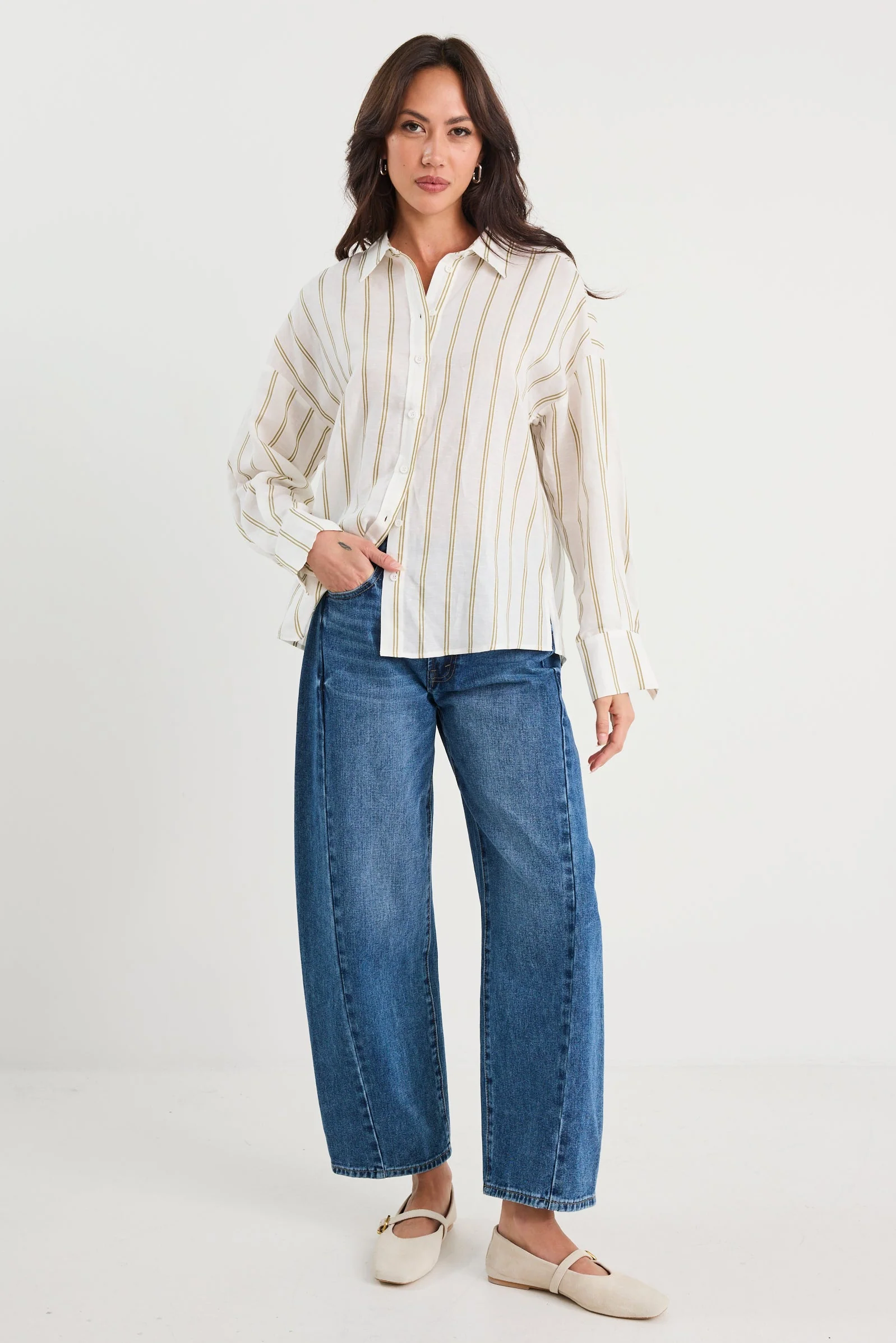 Reveal Khaki Stripe Tie Back Shirt - Image 2