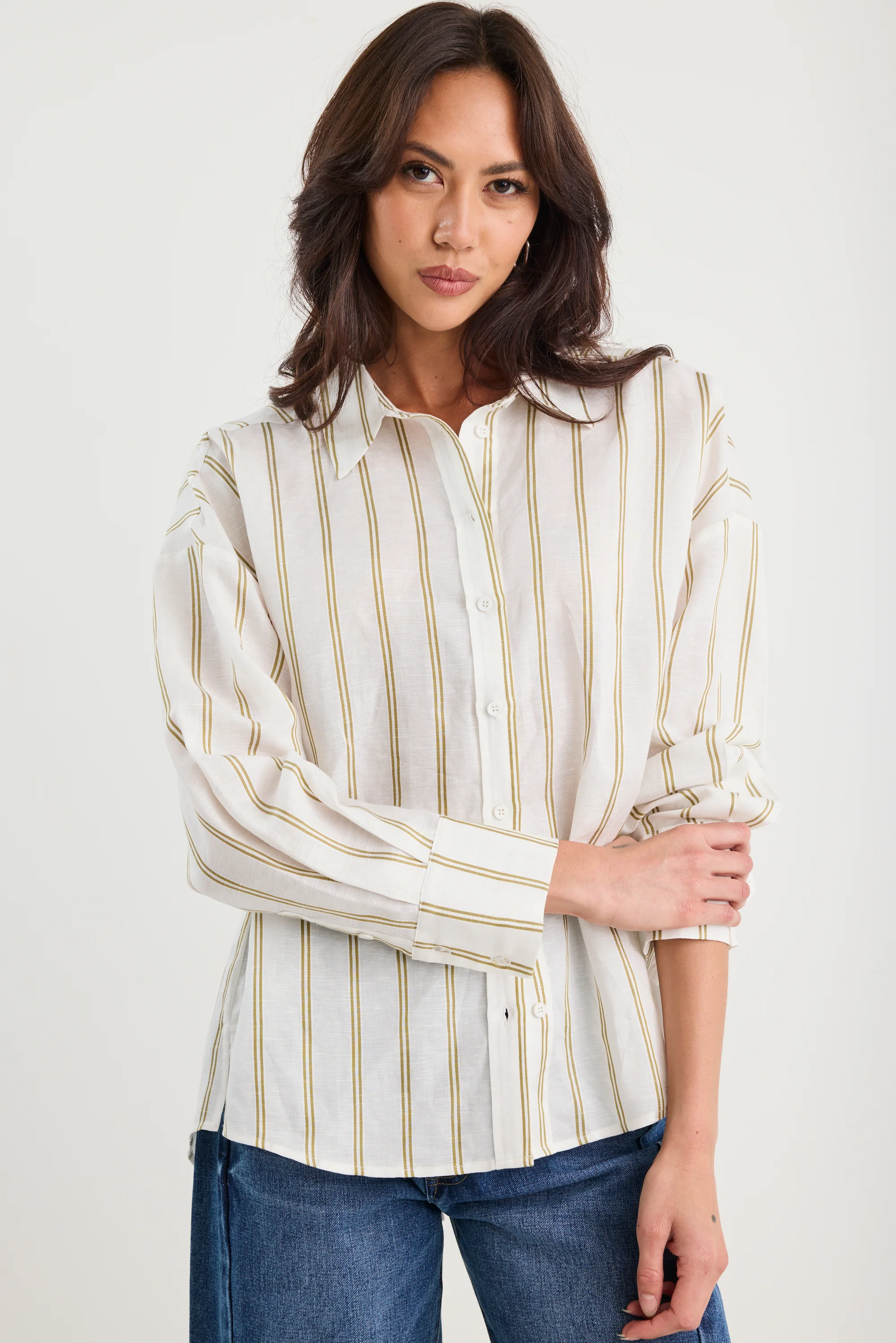 Reveal Khaki Stripe Tie Back Shirt - Image 3
