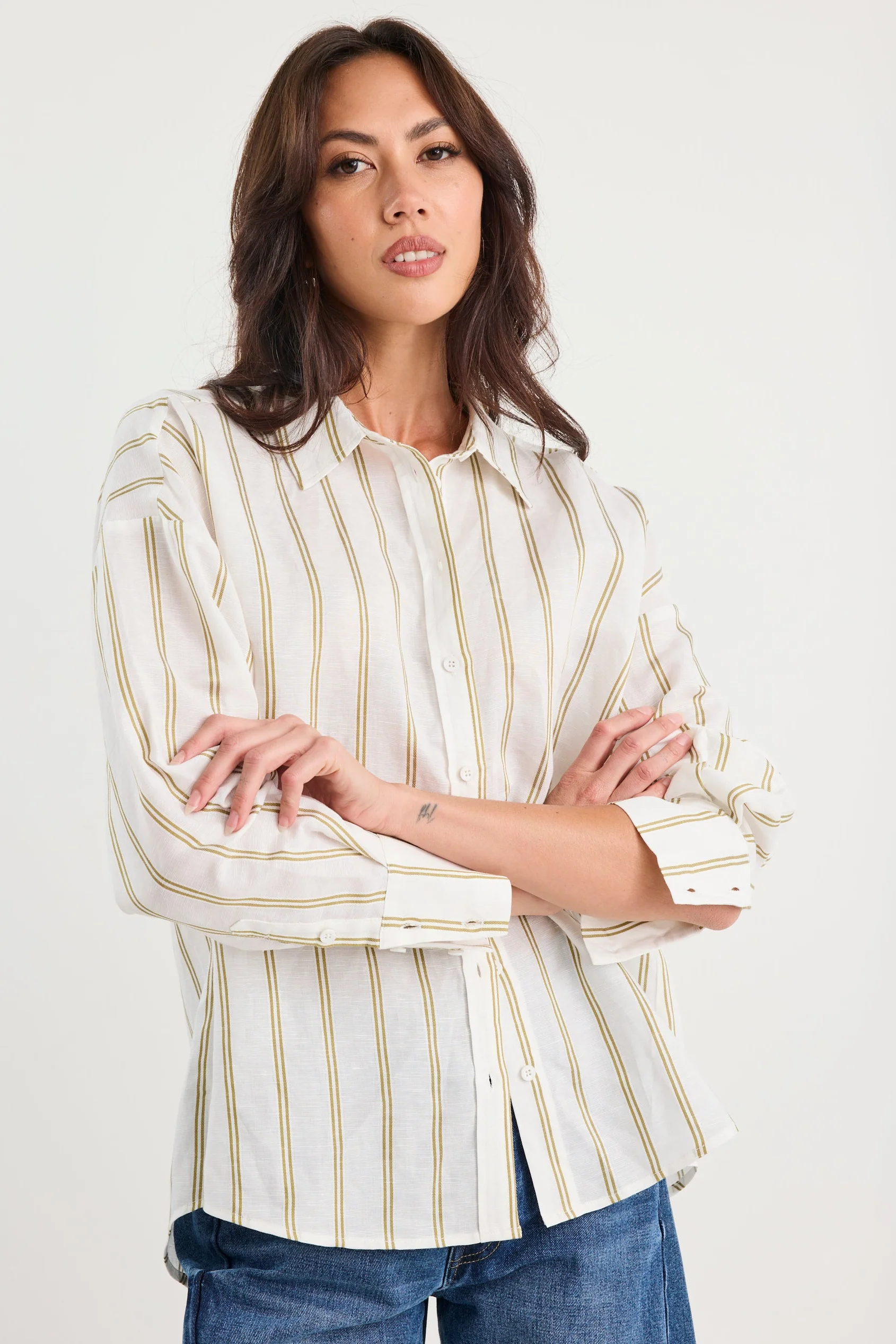 Reveal Khaki Stripe Tie Back Shirt - Image 4