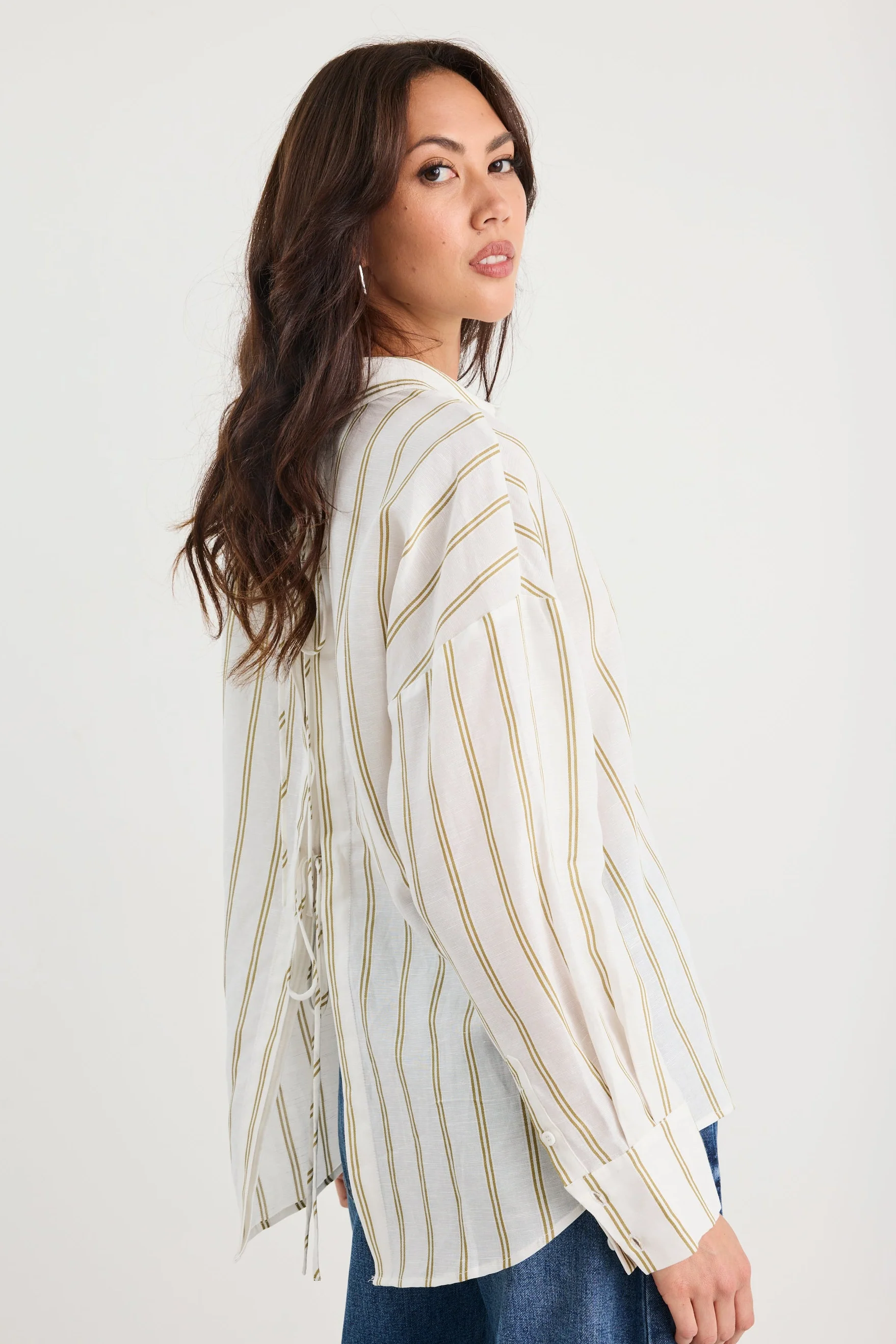 Reveal Khaki Stripe Tie Back Shirt - Image 5