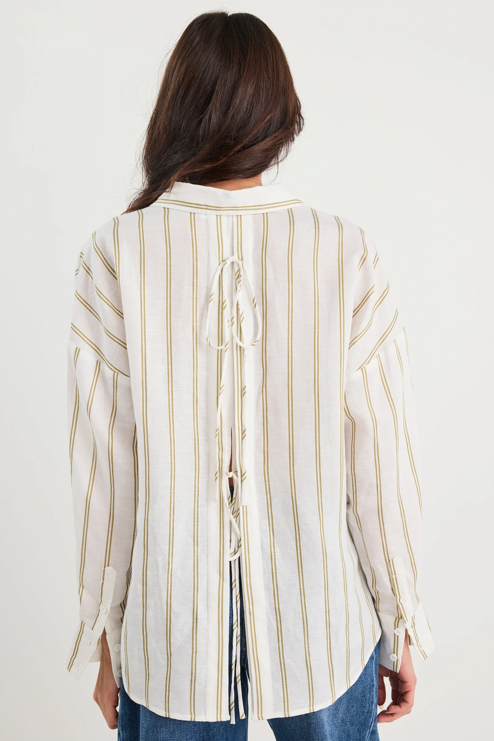 Reveal Khaki Stripe Tie Back Shirt - Image 6