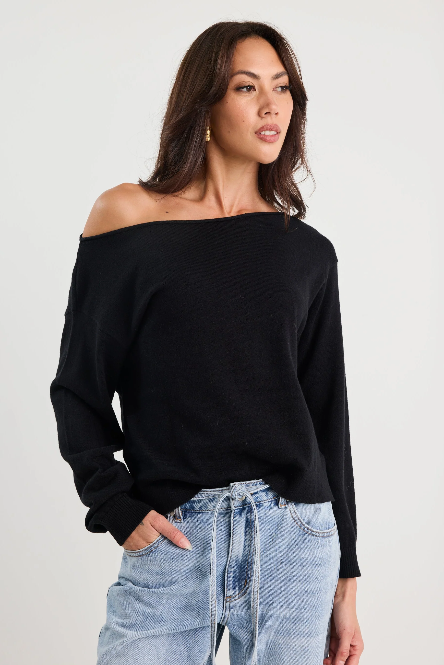 Reverb Black Off Shoulder Jumper