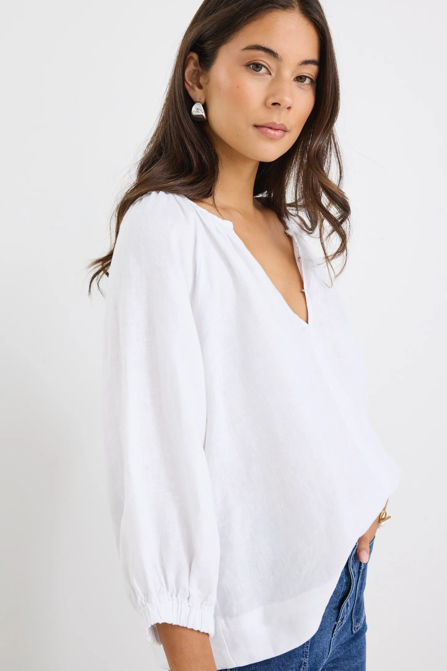 Revolutionary White Linen Relaxed LS Top - Image 5