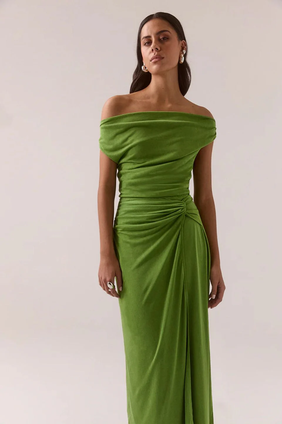 Reya Nettle Green Gathered Wasit Sleeveless Maxi Dress - Image 2