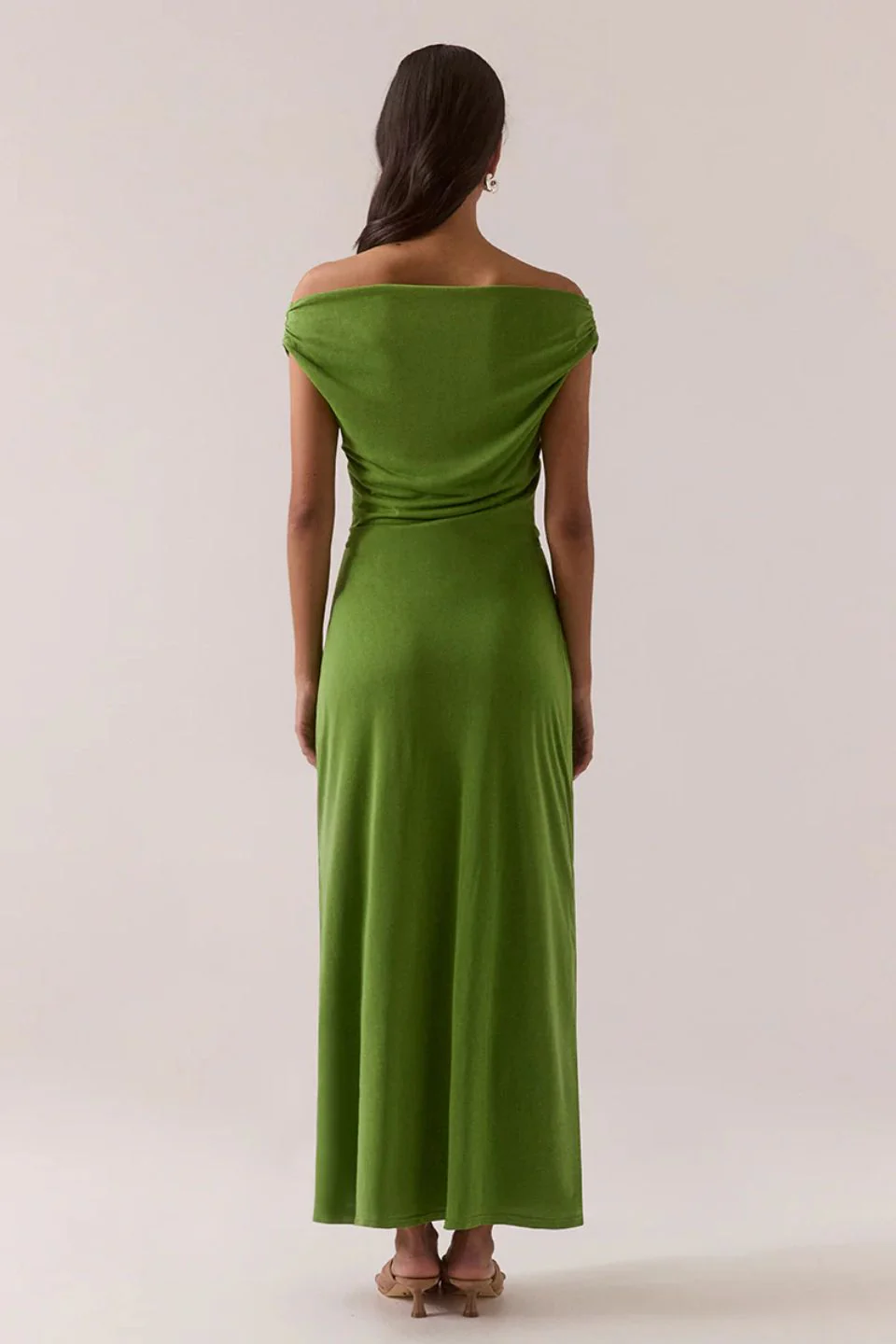 Reya Nettle Green Gathered Wasit Sleeveless Maxi Dress - Image 4