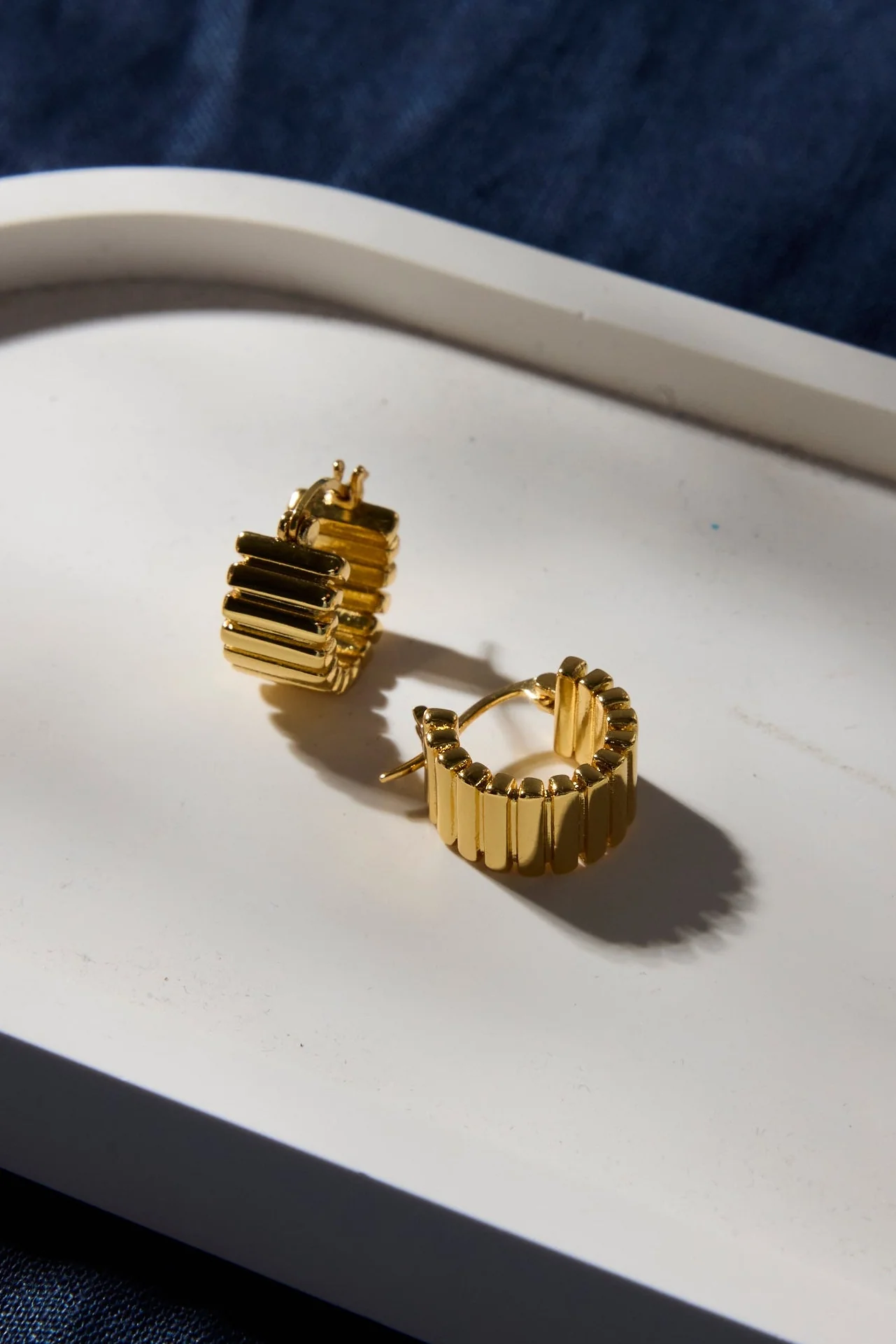 Ridged 14k Gold Plate Hoop Earring - Image 2
