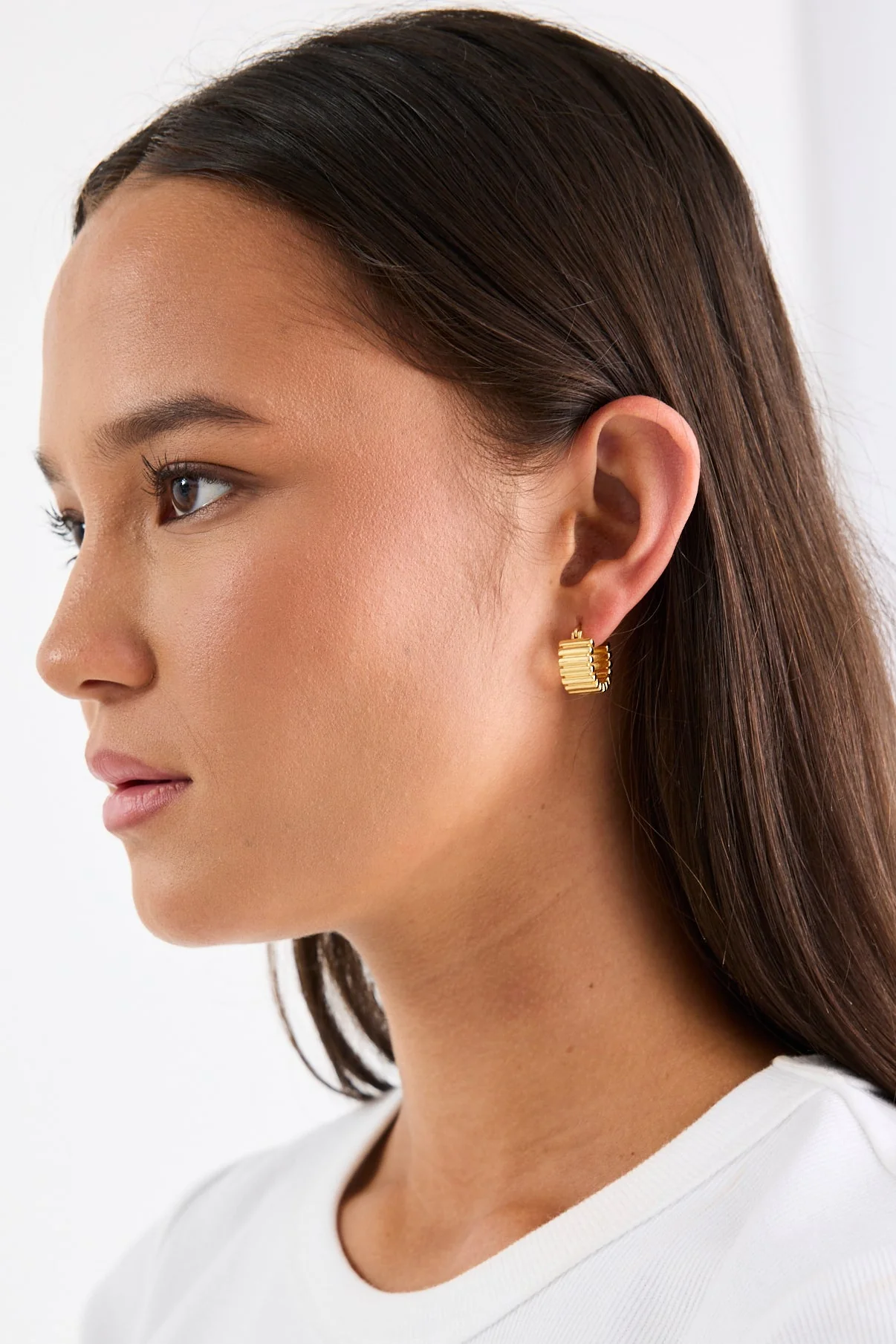Ridged 14k Gold Plate Hoop Earring - Image 3