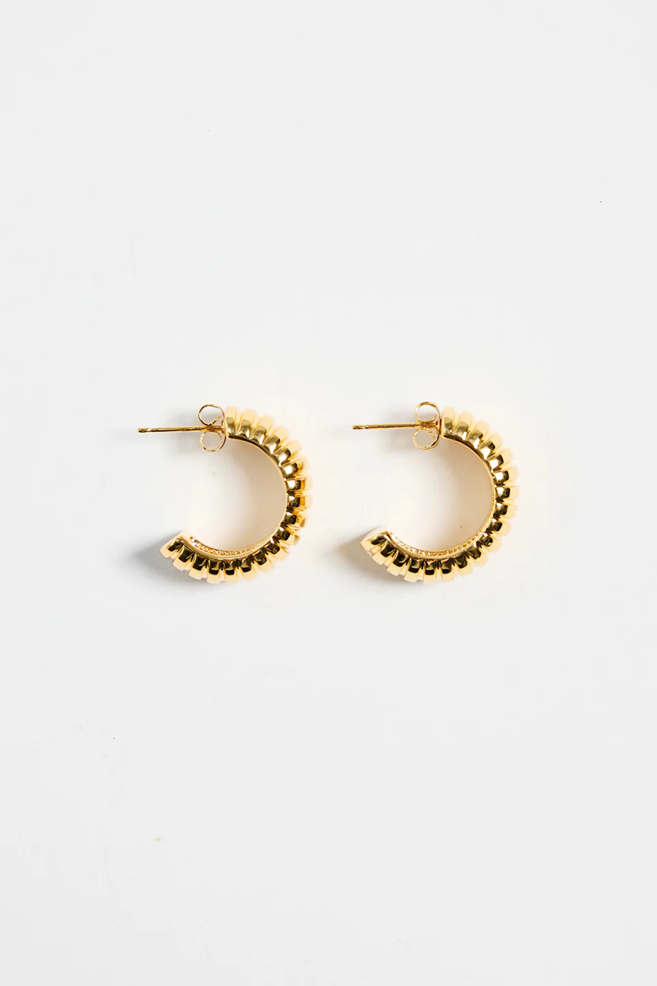 Ridged 14k Gold Plate Huggie Stud Earring - Image 4