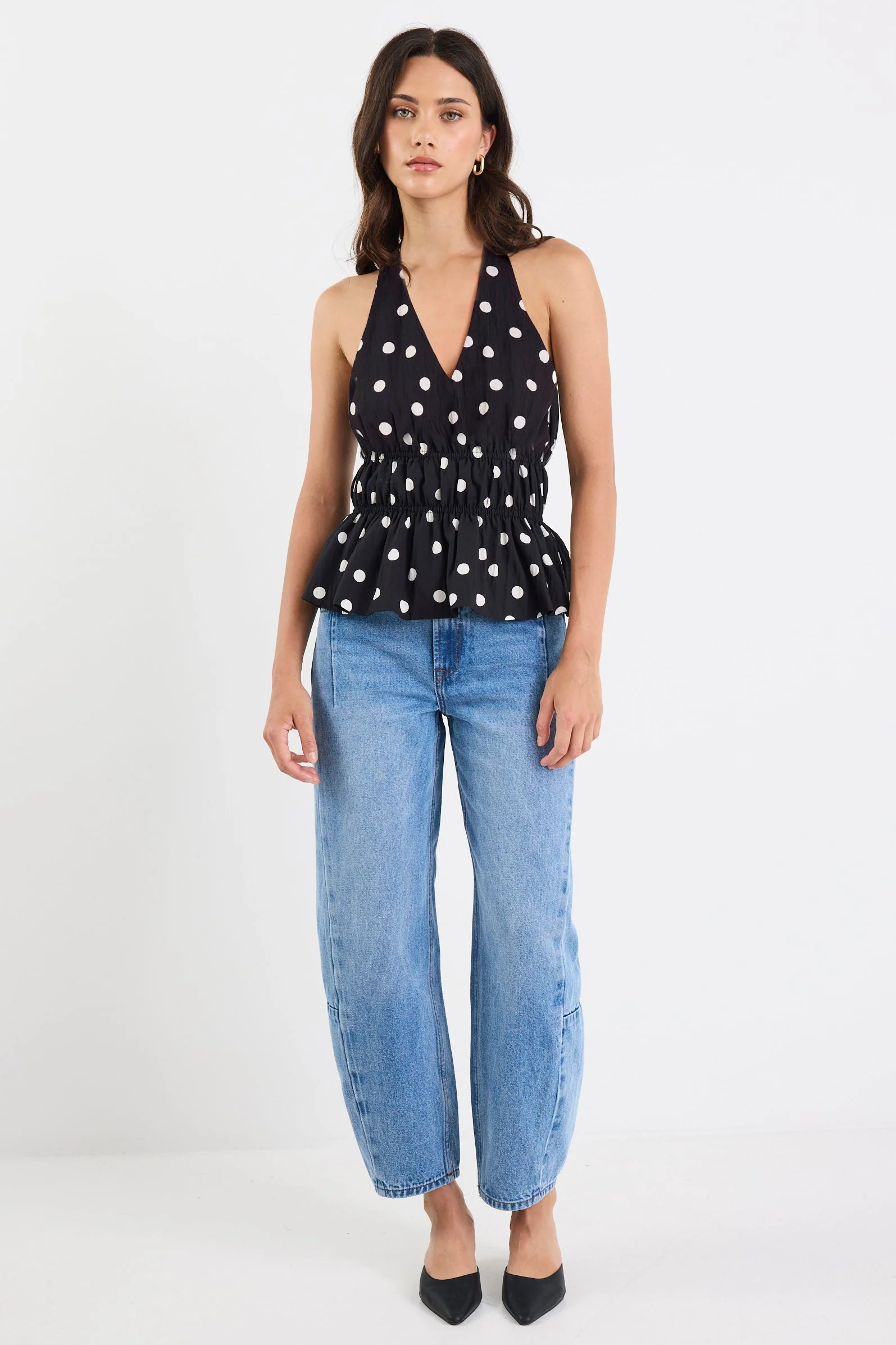 Rogue Black Polka Dot Tie Back Halter Top - Image 2