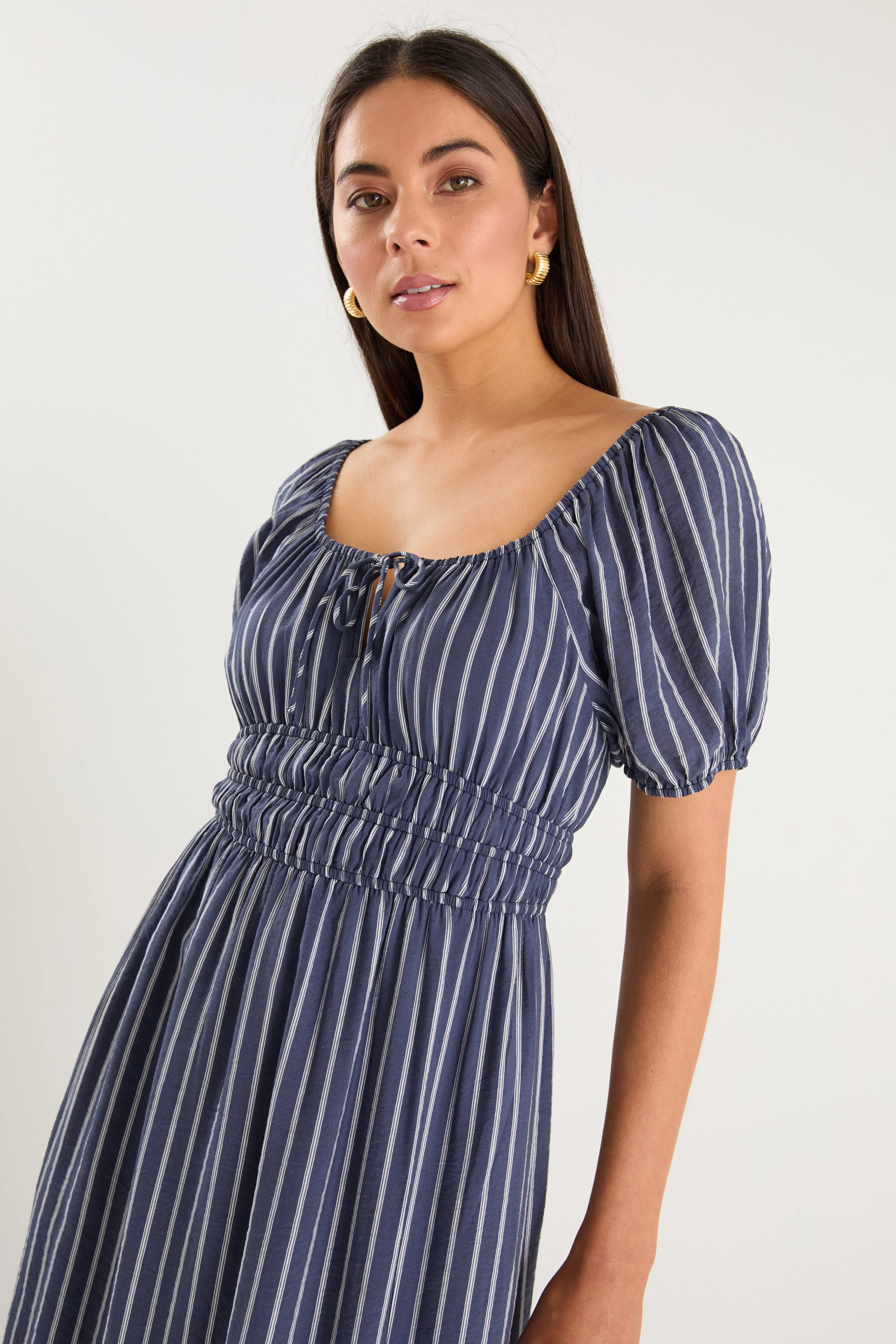 Roma Navy Stripe SS Poet Midi Dress - Image 4