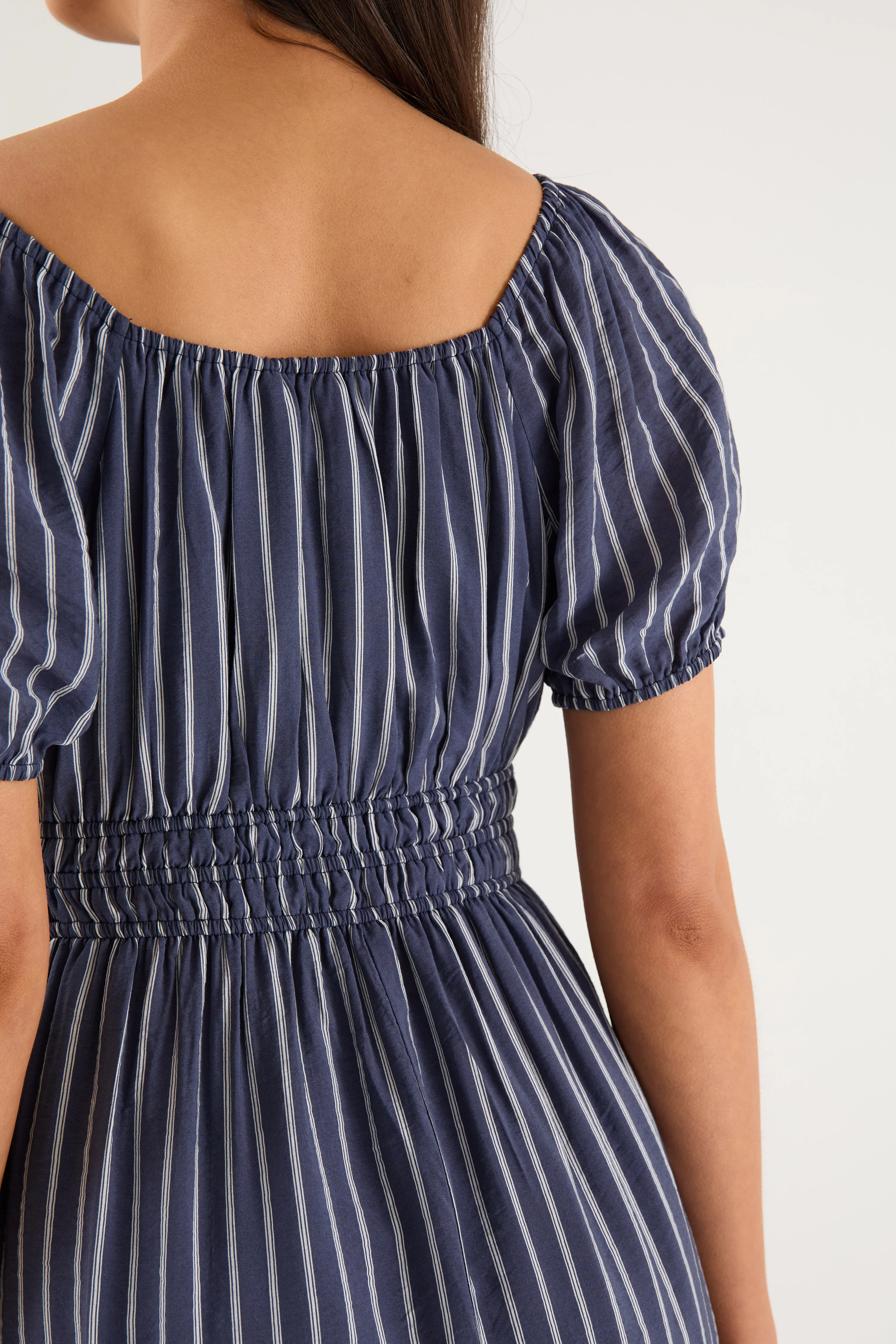 Roma Navy Stripe SS Poet Midi Dress - Image 6