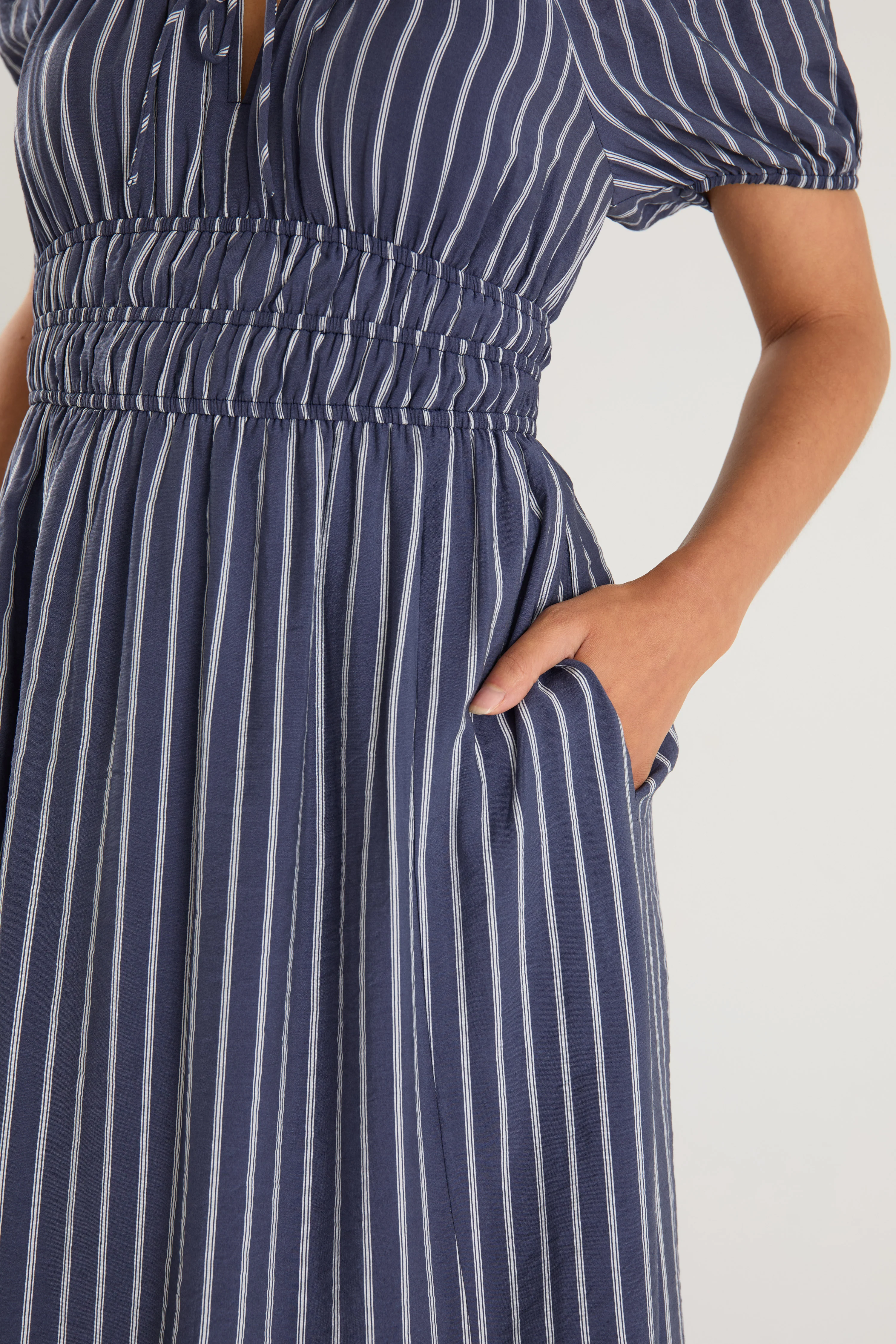 Roma Navy Stripe SS Poet Midi Dress - Image 7