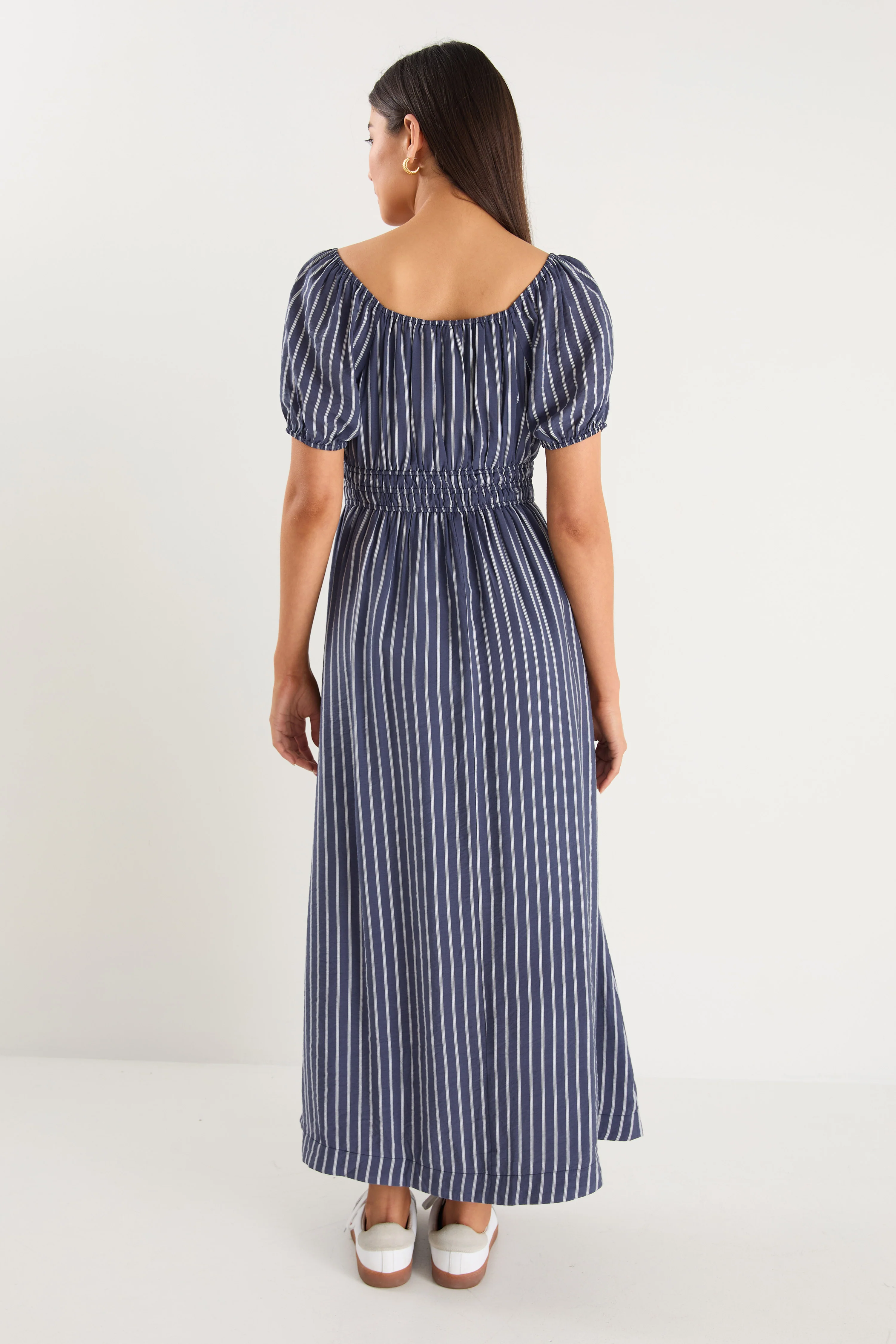 Roma Navy Stripe SS Poet Midi Dress - Image 8