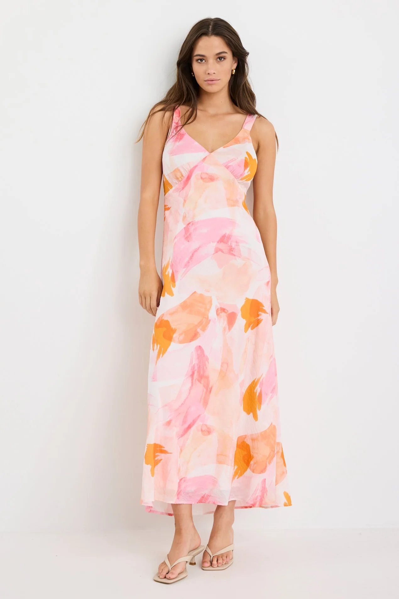 Romance Sunset Print Strappy Floaty Maxi Dress