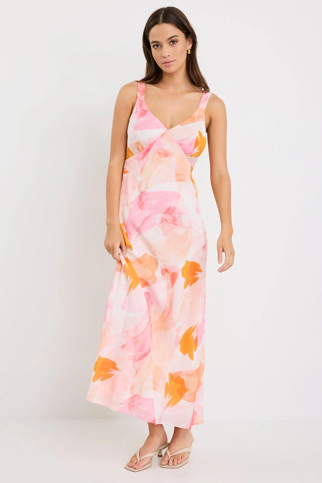 Romance Sunset Print Strappy Floaty Maxi Dress - Image 4