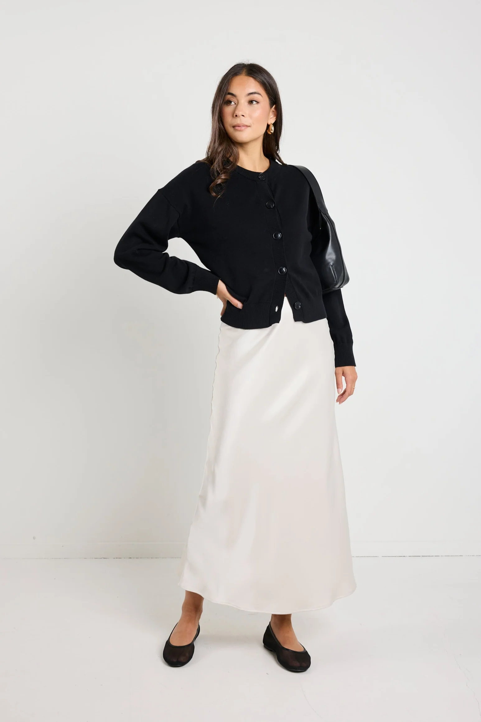 Rosette Pearl Satin Bias Midi Skirt - Image 3