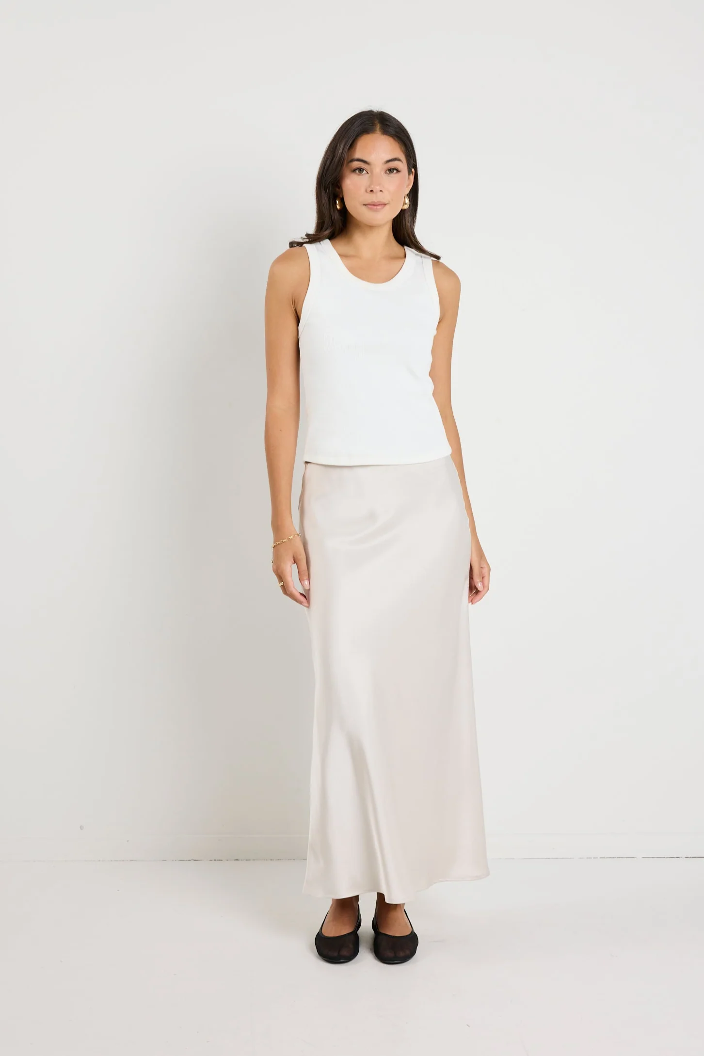 Rosette Pearl Satin Bias Midi Skirt - Image 4