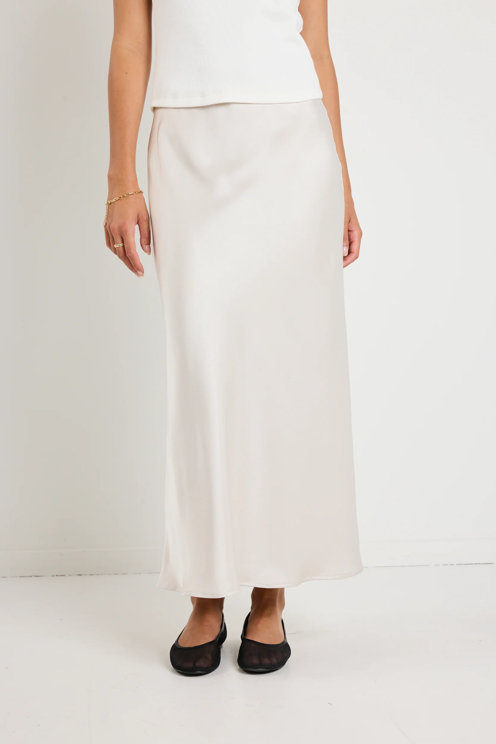 Rosette Pearl Satin Bias Midi Skirt - Image 5