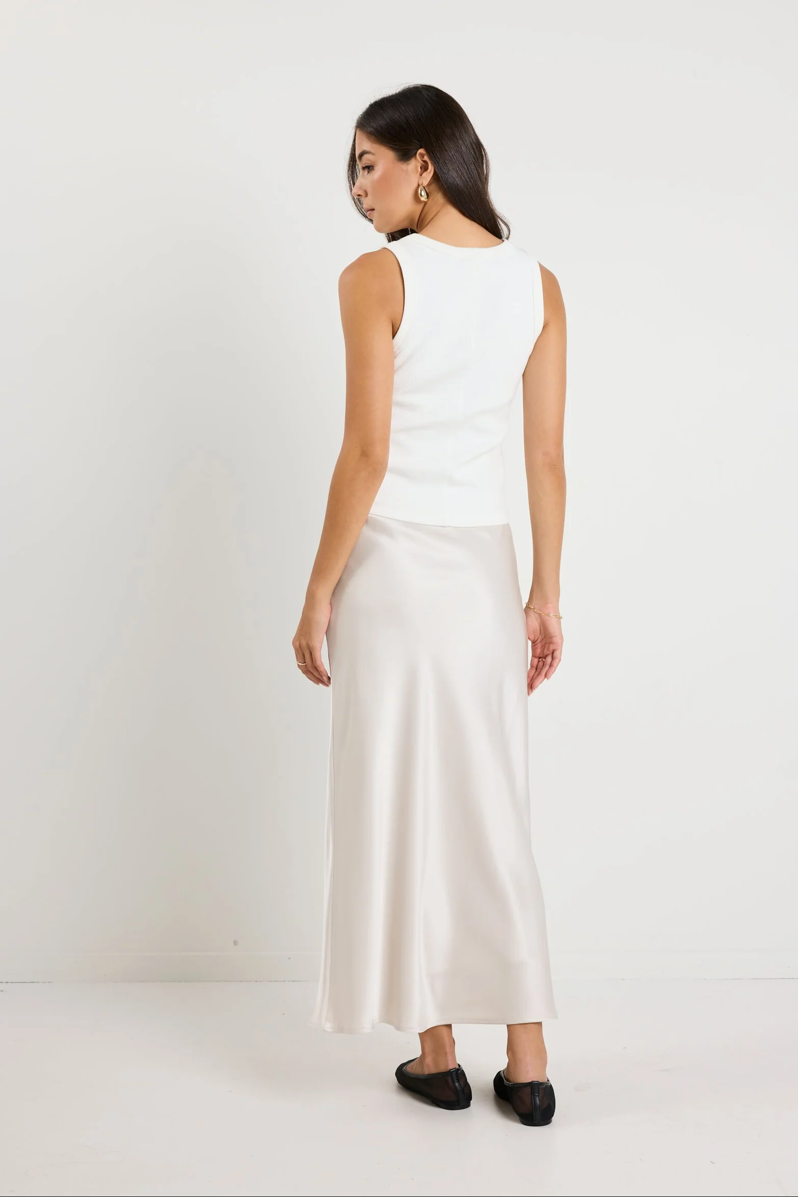 Rosette Pearl Satin Bias Midi Skirt - Image 7