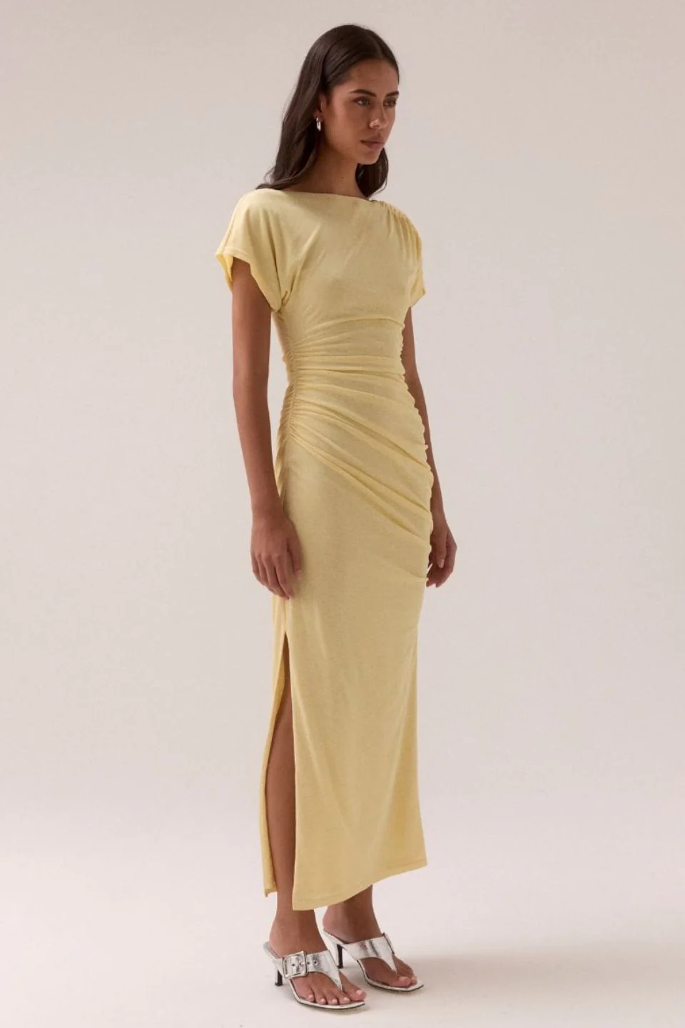Rua Lemonade Ruched Side Off Shoulder SS Maxi Dress - Image 2