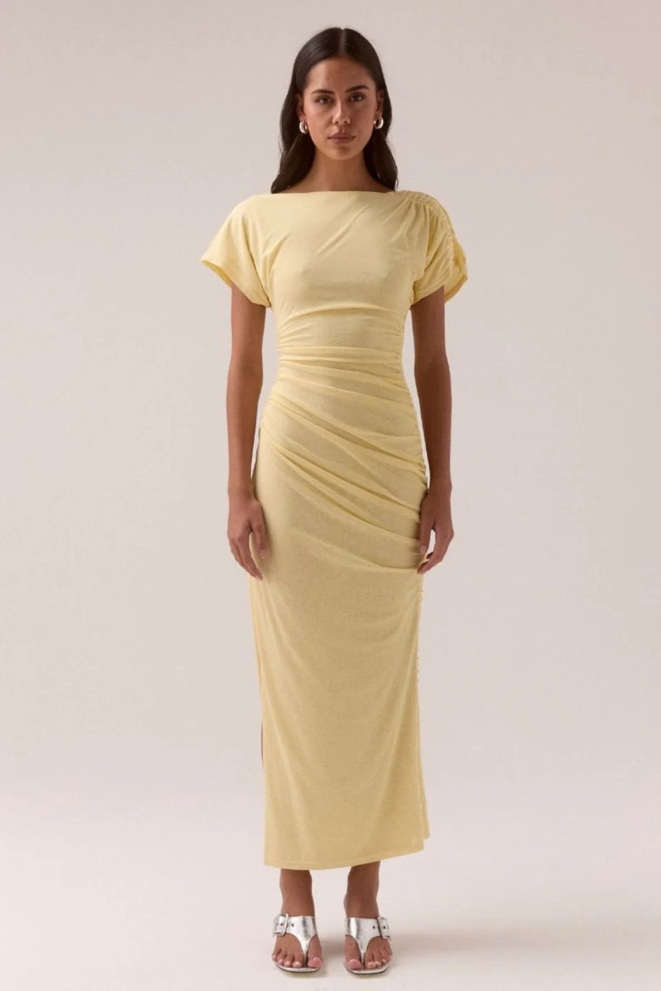 Rua Lemonade Ruched Side Off Shoulder SS Maxi Dress - Image 3