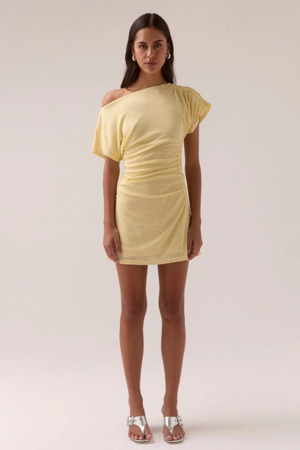 Rua Lemonade Ruched Side Off Shoulder SS Mini Dress - Image 3