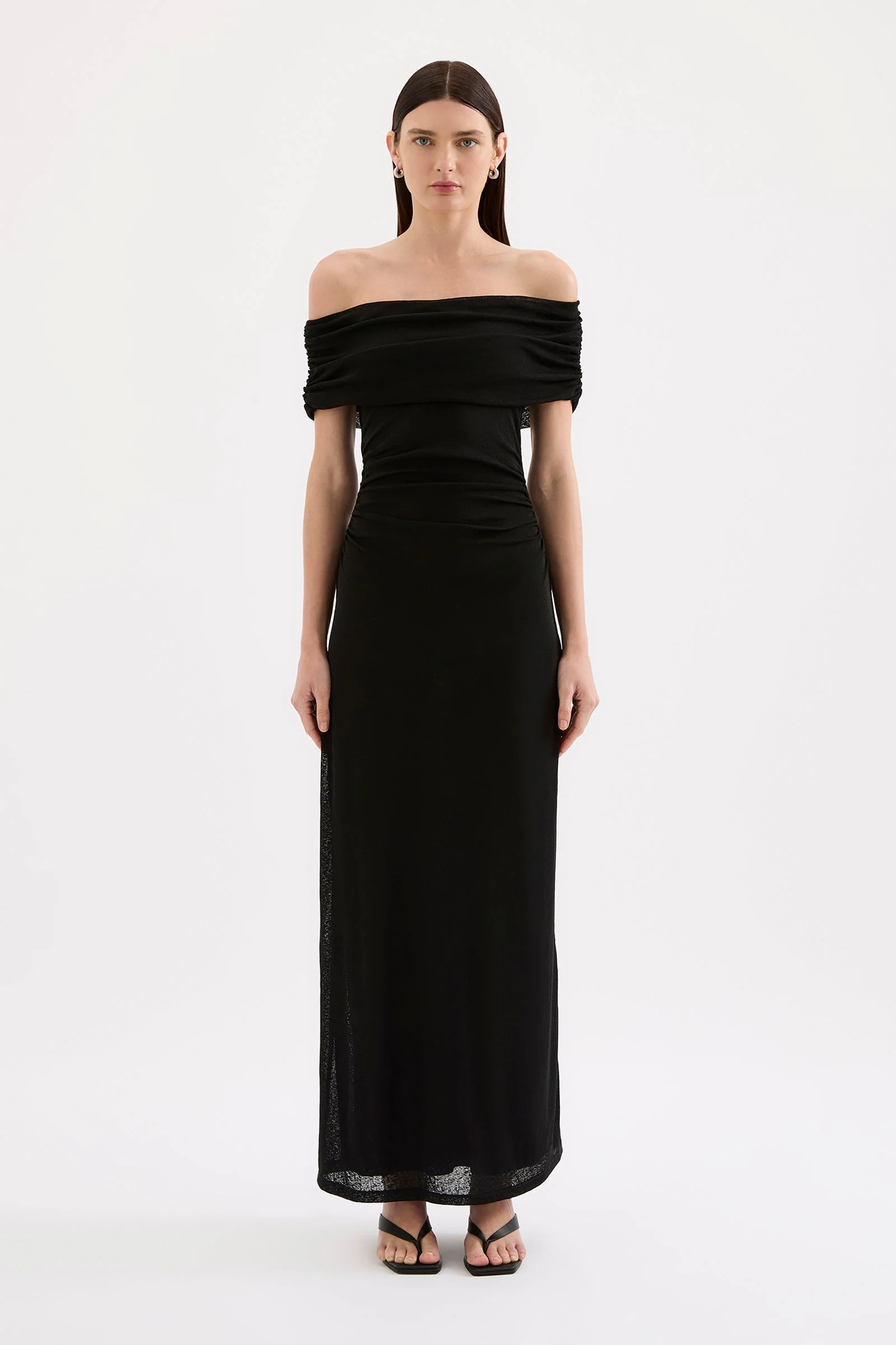 Rue Black Mesh Off Shoulder SS Midi Dress - Image 3
