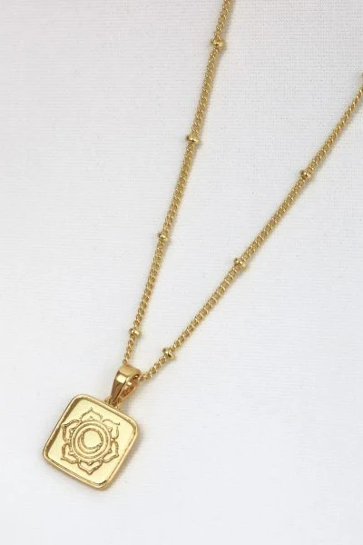 Sacral 18k Gold Plate EOL Square Charm Lotus Necklace
