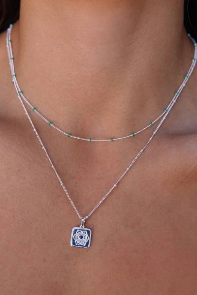 Sacral Sterling Silver Plate EOL Square Charm Lotus Necklace - Image 2
