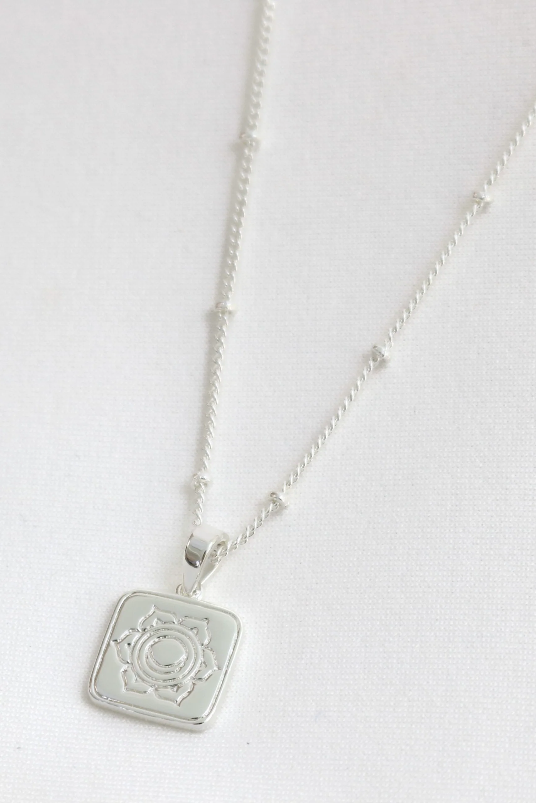 Sacral Sterling Silver Plate EOL Square Charm Lotus Necklace - Image 3