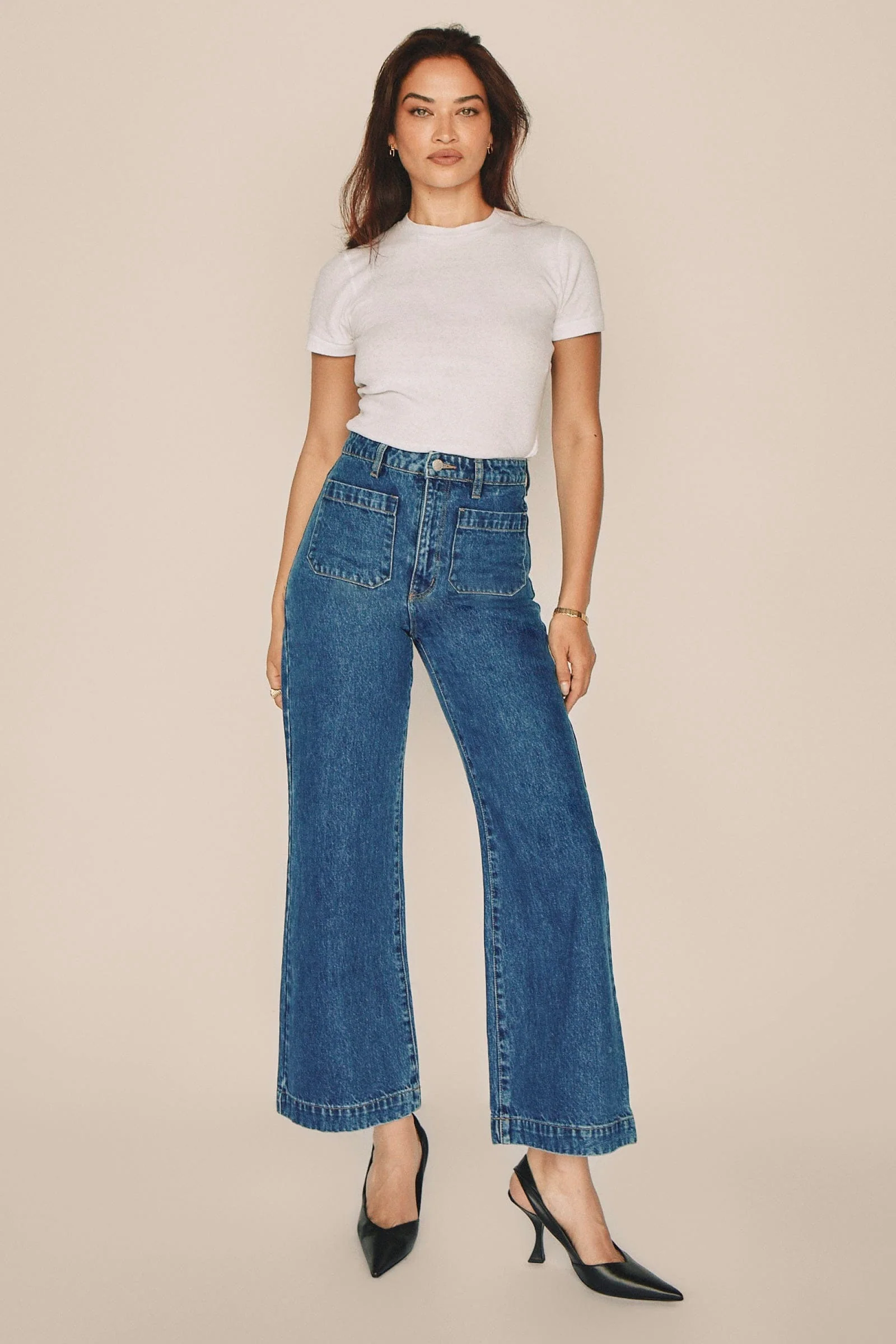 Sailor Ashley Blue Front Pocket Wide Long Denim Jean - Image 3