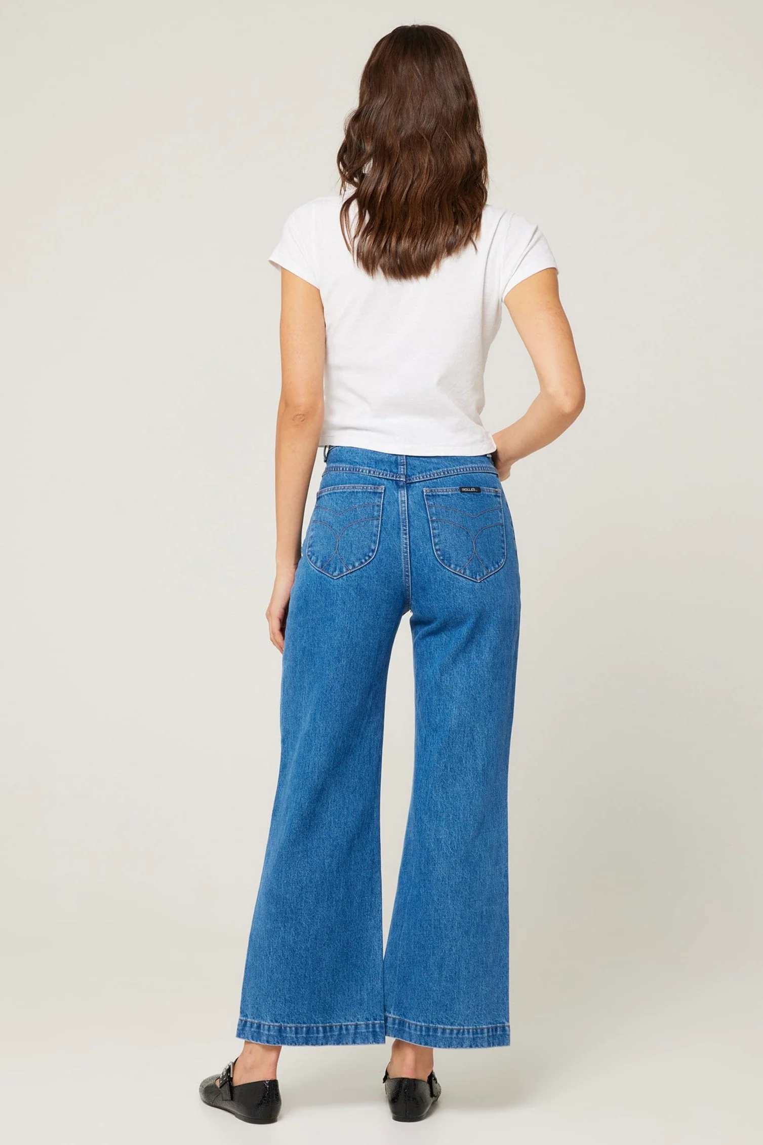 Sailor Ashley Blue Front Pocket Wide Long Denim Jean - Image 6