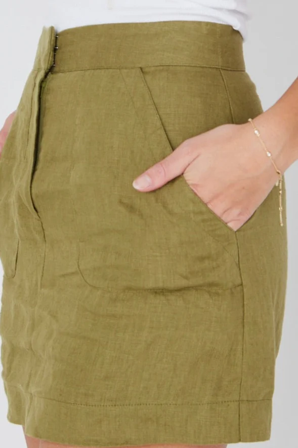Saintly Pickle Linen Mini Skirt - Image 7