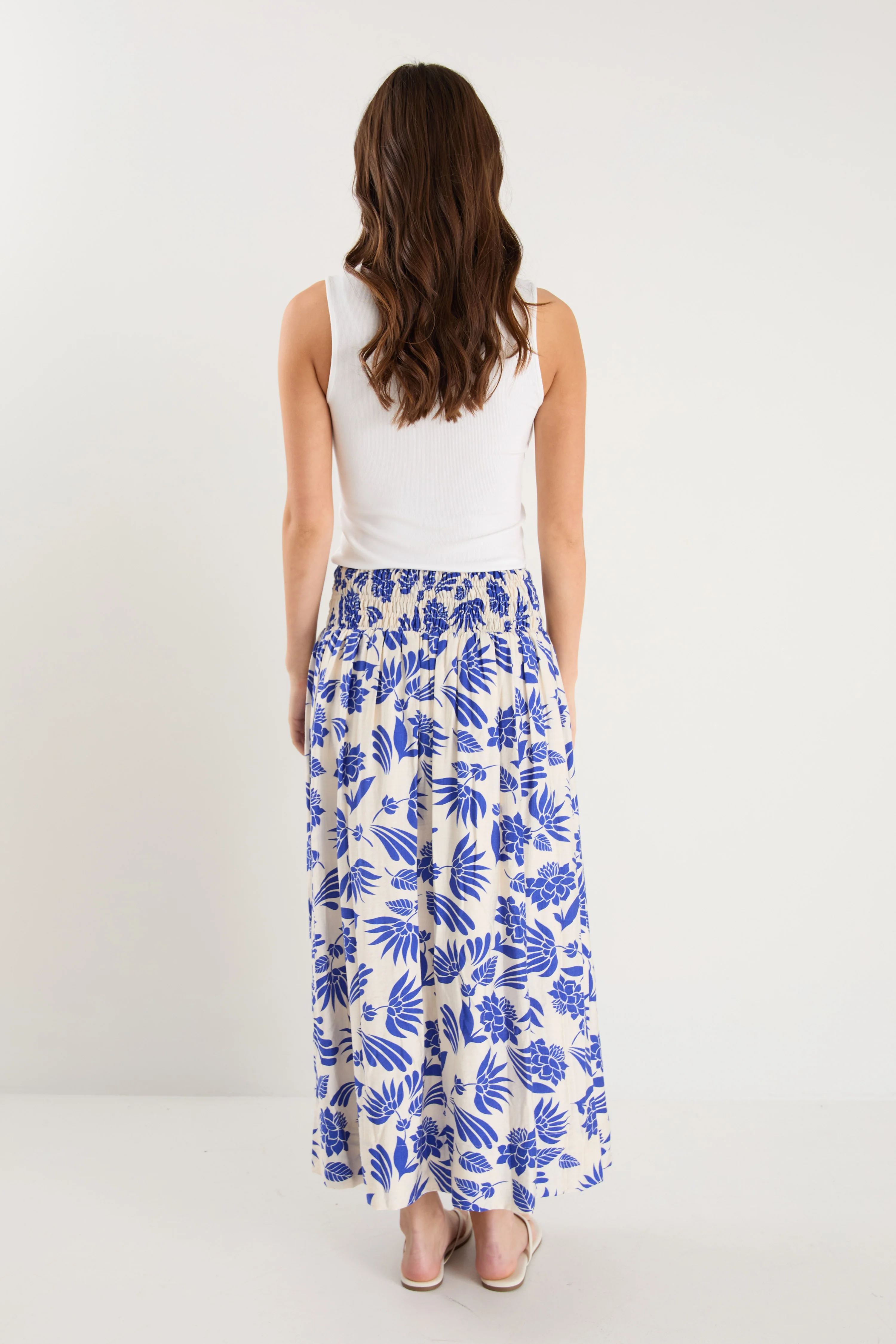 Sangria Blue Lotus Viscose Blend Shirred Waist Maxi Skirt - Image 4