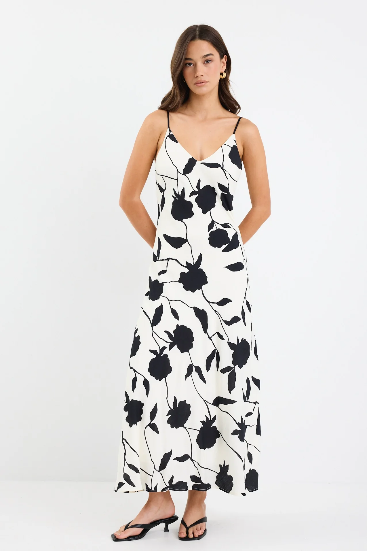 Saturn Ivory Floral Strappy Bias Slip Maxi Dress