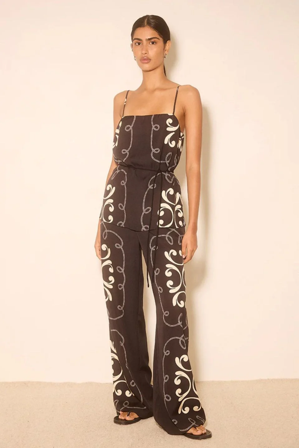 Savanna Black Contrast Print Strappy Top