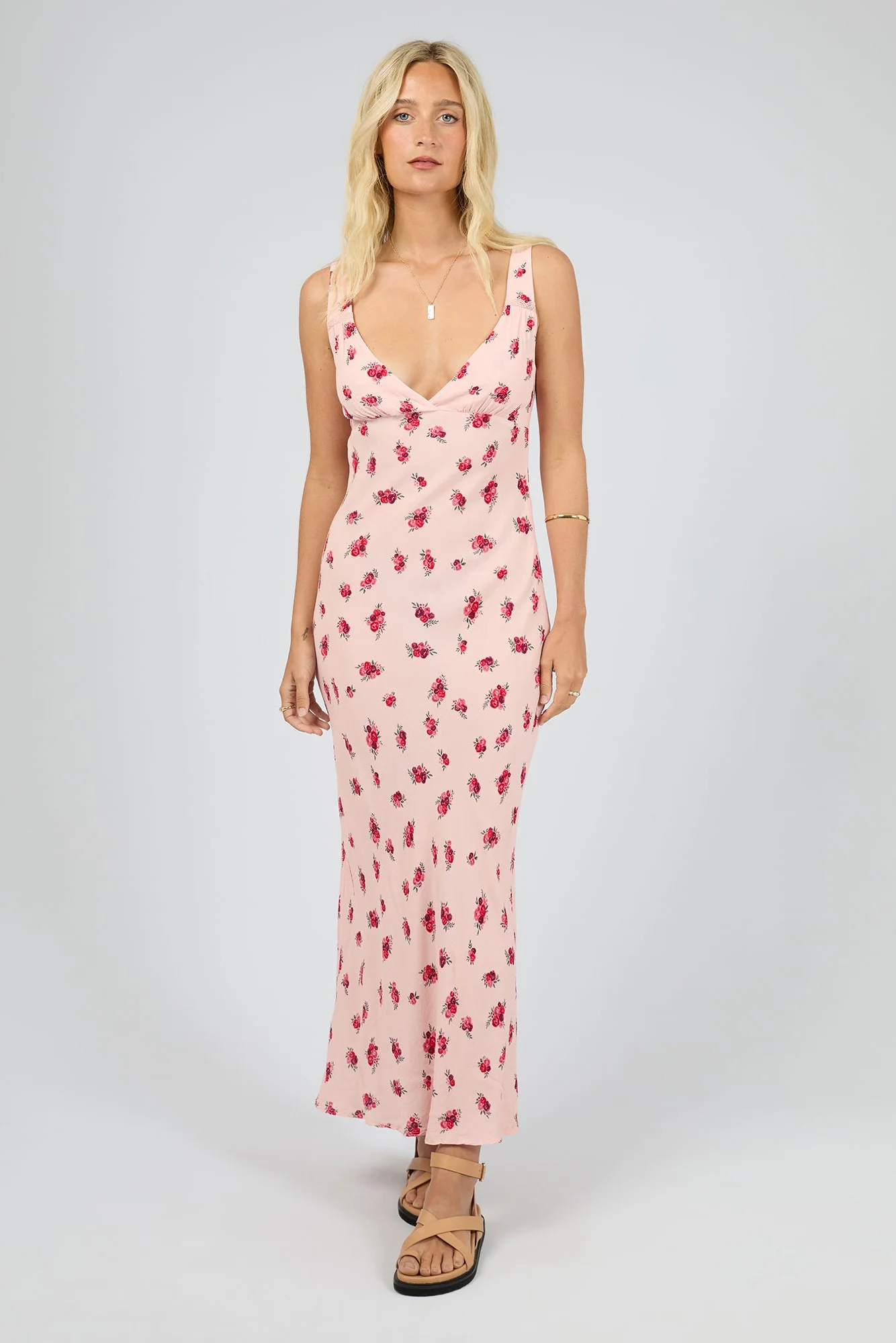 Scarlett Blush Floral Strappy V Neck Maxi Dress - Image 2