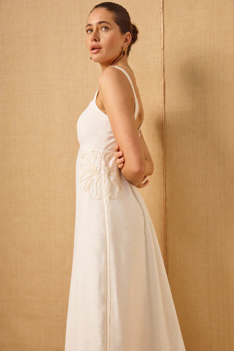 Scenic White Cotton Embroidered Strappy Maxi Dress - Image 4