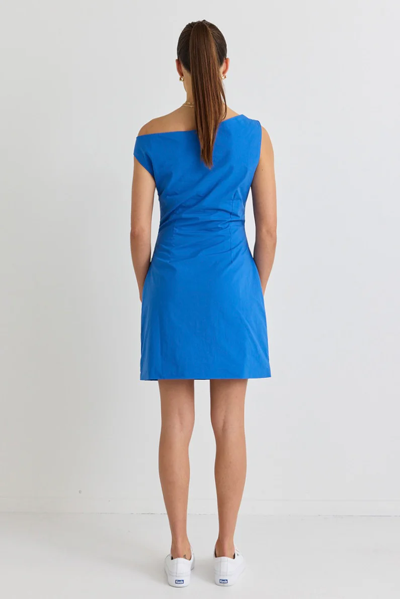 Secrets Lake Blue Off Shoulder Tuck Mini Dress - Image 4