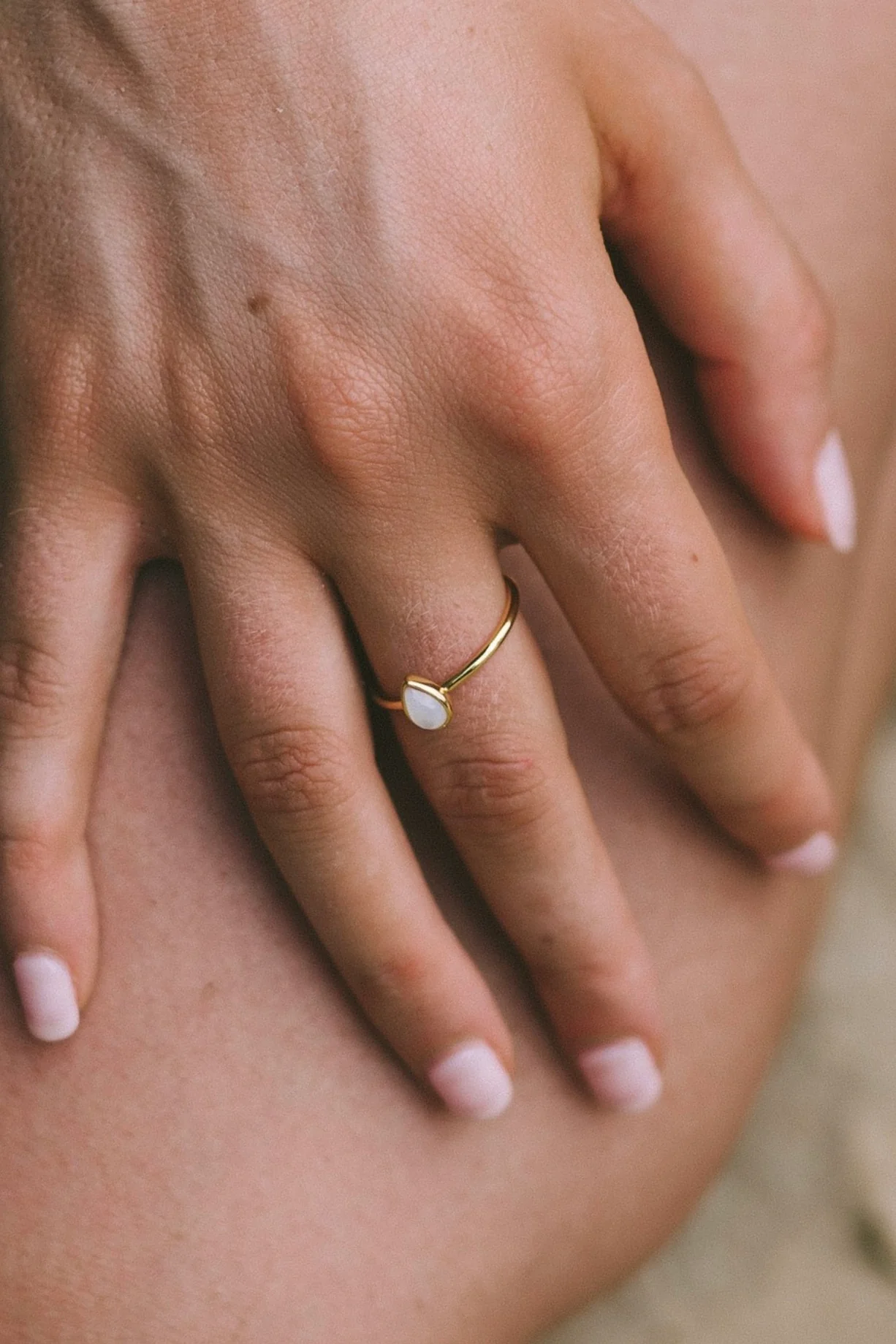 Selene Mother Of Pearl Teardrop 18k Gold Plate Medium Ring - Image 3