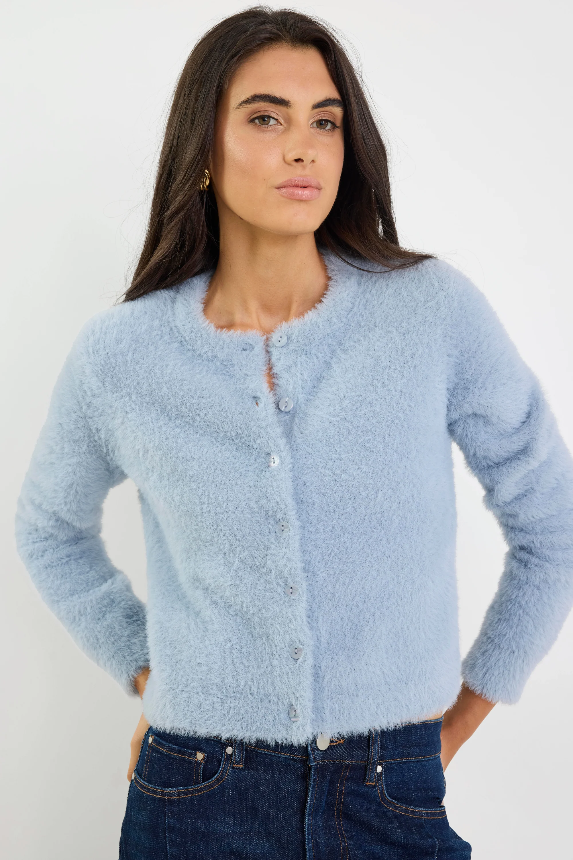 Sequel Light Blue Fluffy Knit LS Cardigan - Image 4