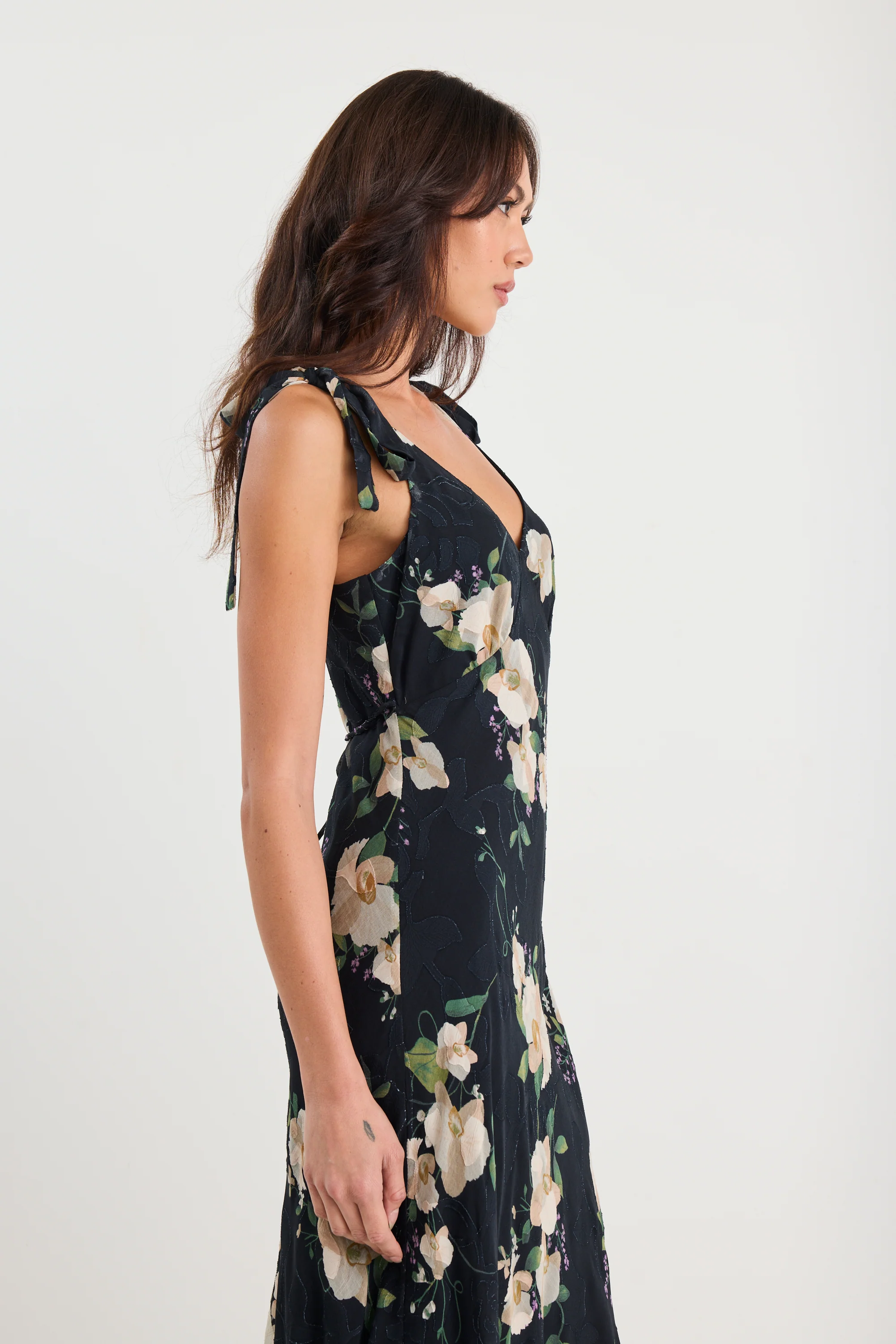 Serenade Black and Blush Floral Tie Straps Slip Maxi Dress - Image 4