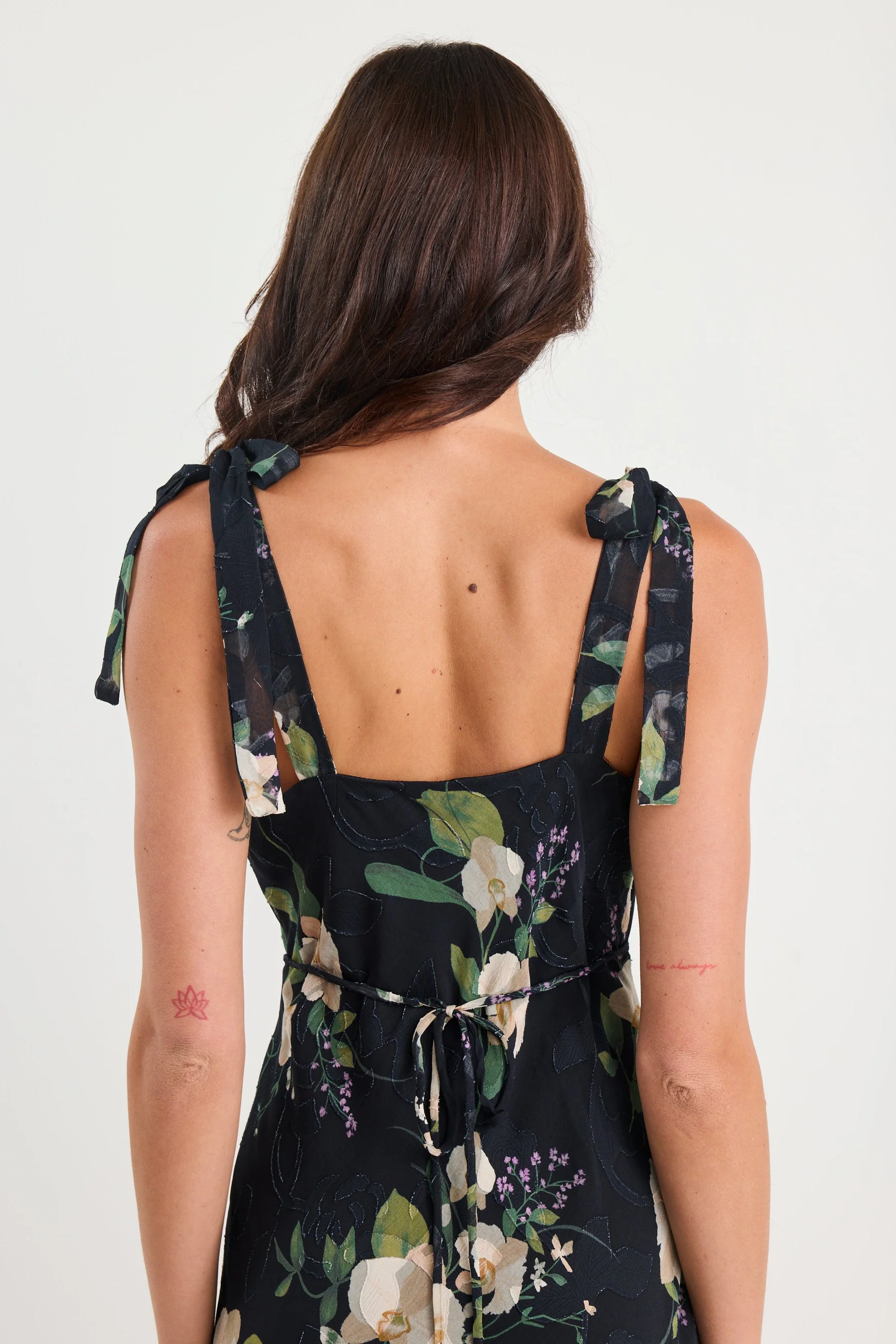 Serenade Black and Blush Floral Tie Straps Slip Maxi Dress - Image 5