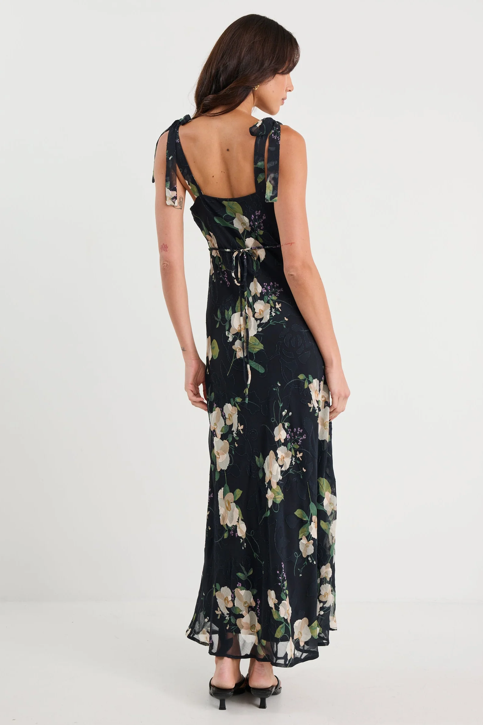 Serenade Black and Blush Floral Tie Straps Slip Maxi Dress - Image 6