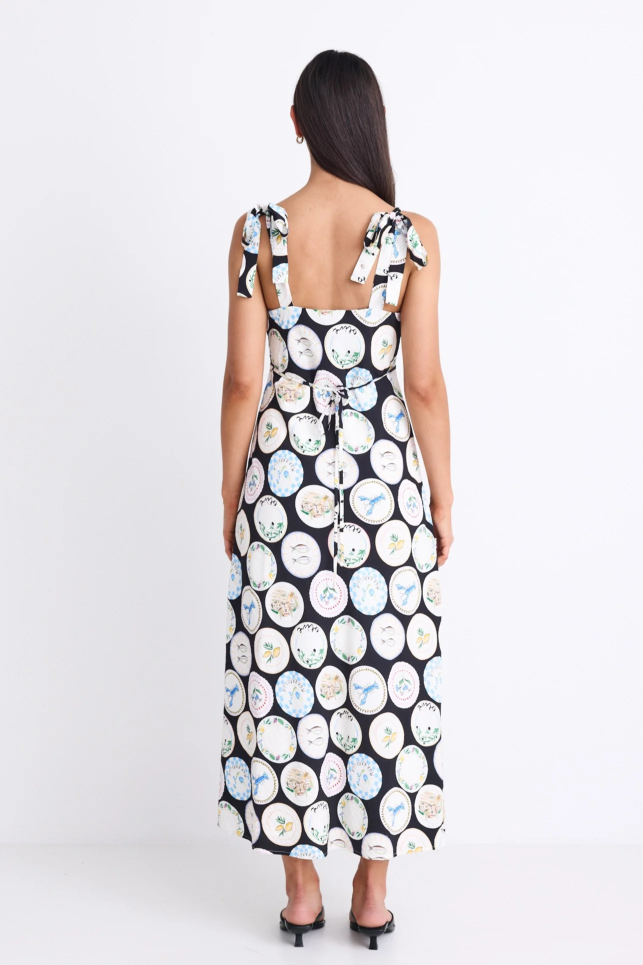 Serenade Black Holiday Print Tie Straps Slip Maxi Dress - Image 7