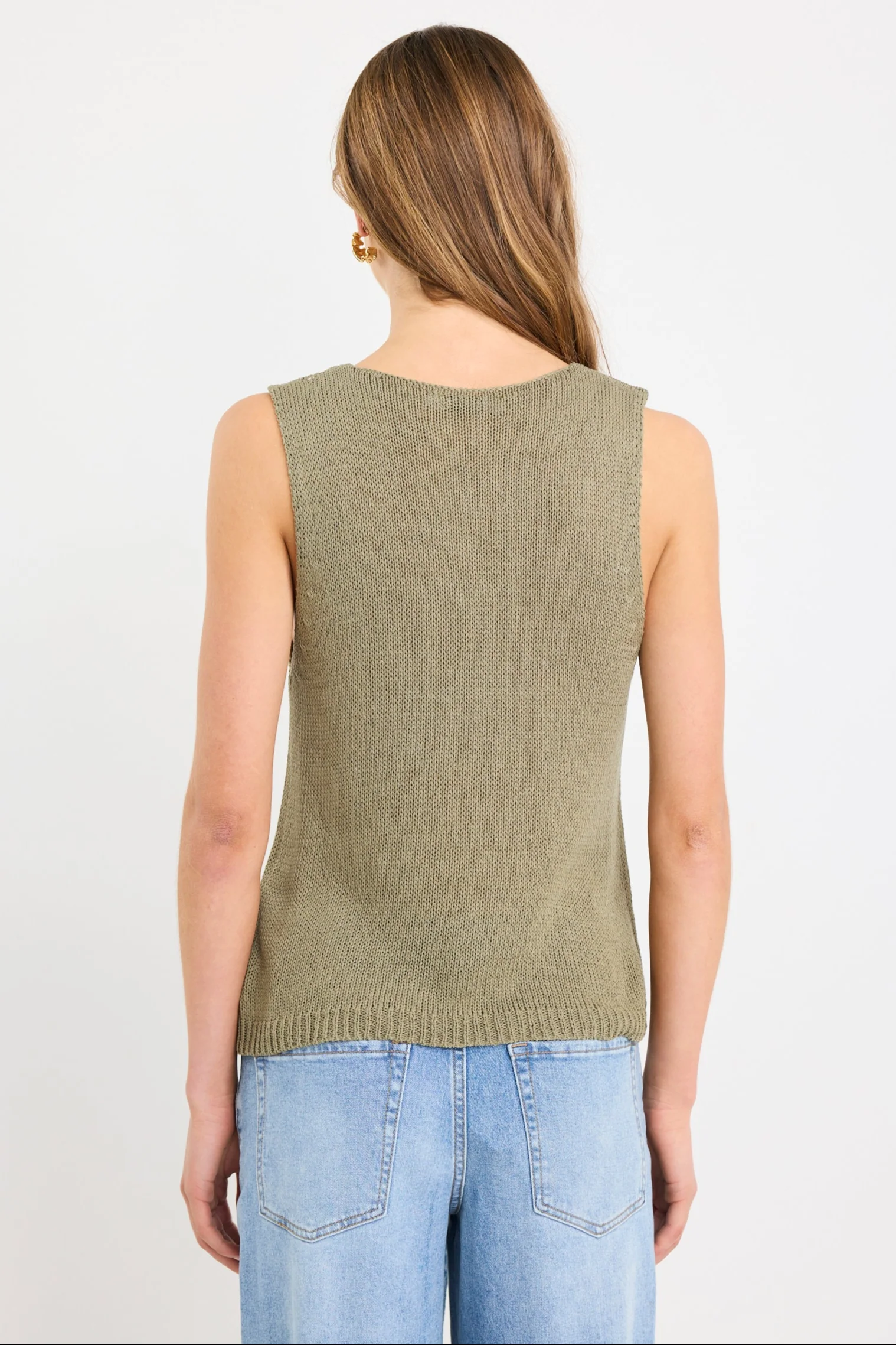 Settler Khaki V Neck Sleeveless Knit Top - Image 4