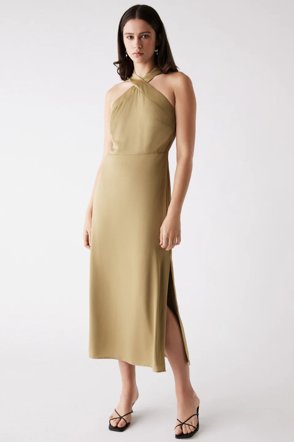 Sevilla Olive High Neck Sleeveless Midi Dress - Image 2