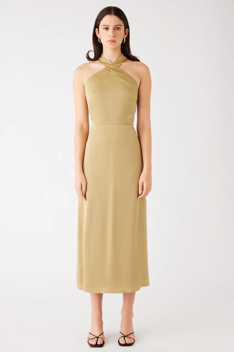 Sevilla Olive High Neck Sleeveless Midi Dress - Image 3